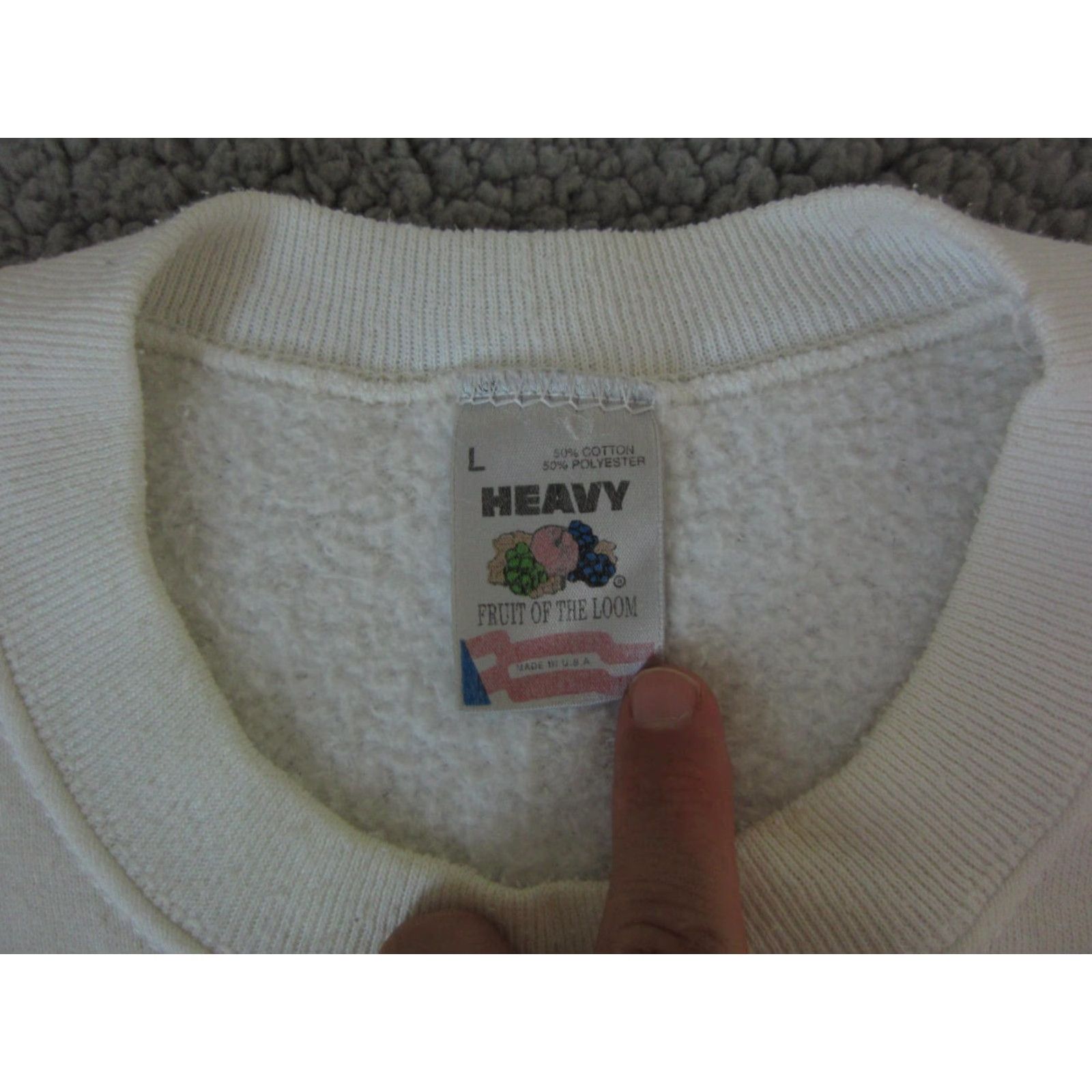 Fruit Of The Loom VINTAGE Fruit of the Loom Sweatshirt Mens L White 90s Crew Neck Logo Pullover Shirt Size US L / EU 52-54 / 3 - 4 Thumbnail