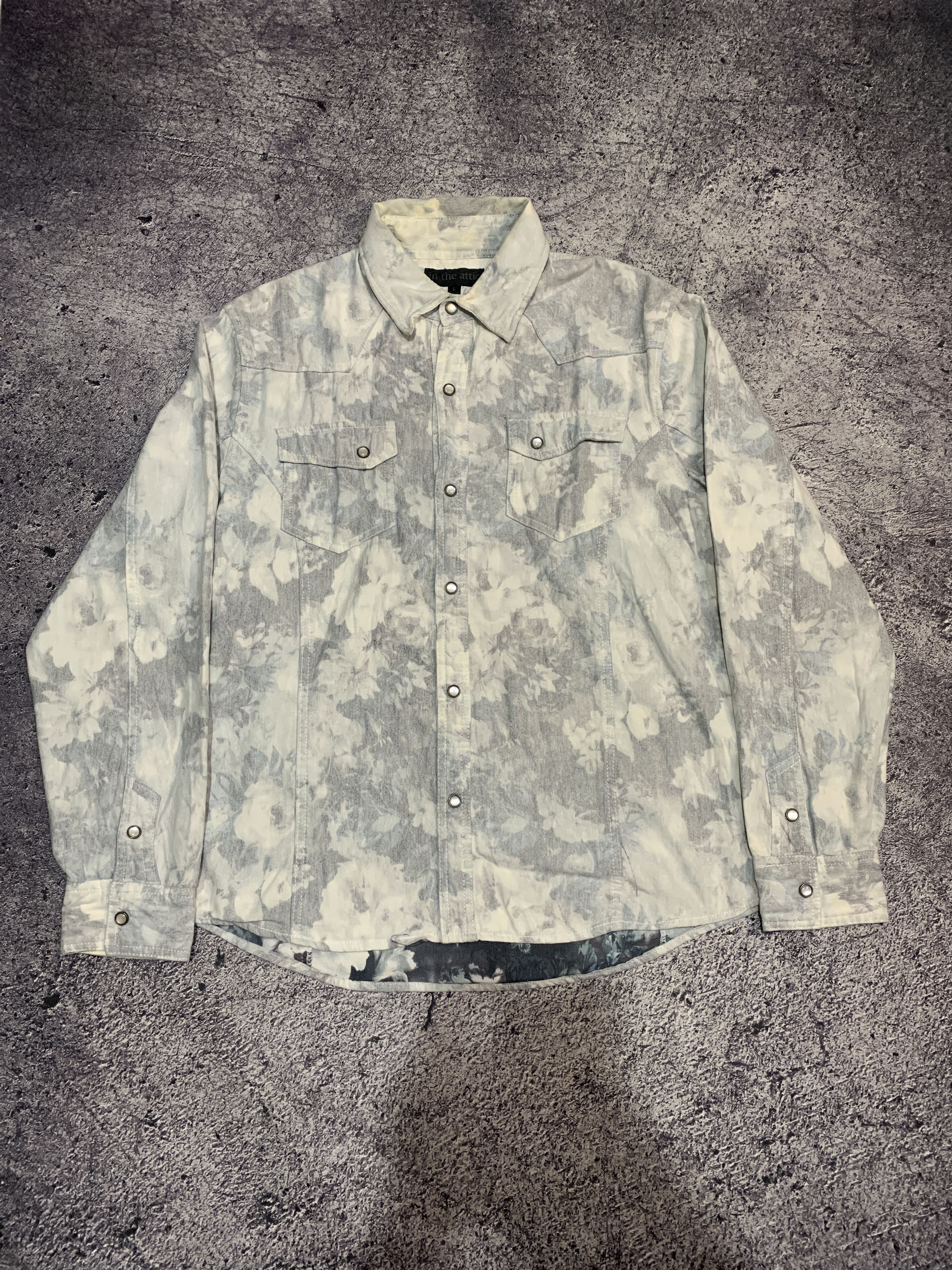 image of If Six Was Nine x In The Attic 1990S In The Attic Floral Acid Washed Pearl Button Shirt in Flower P