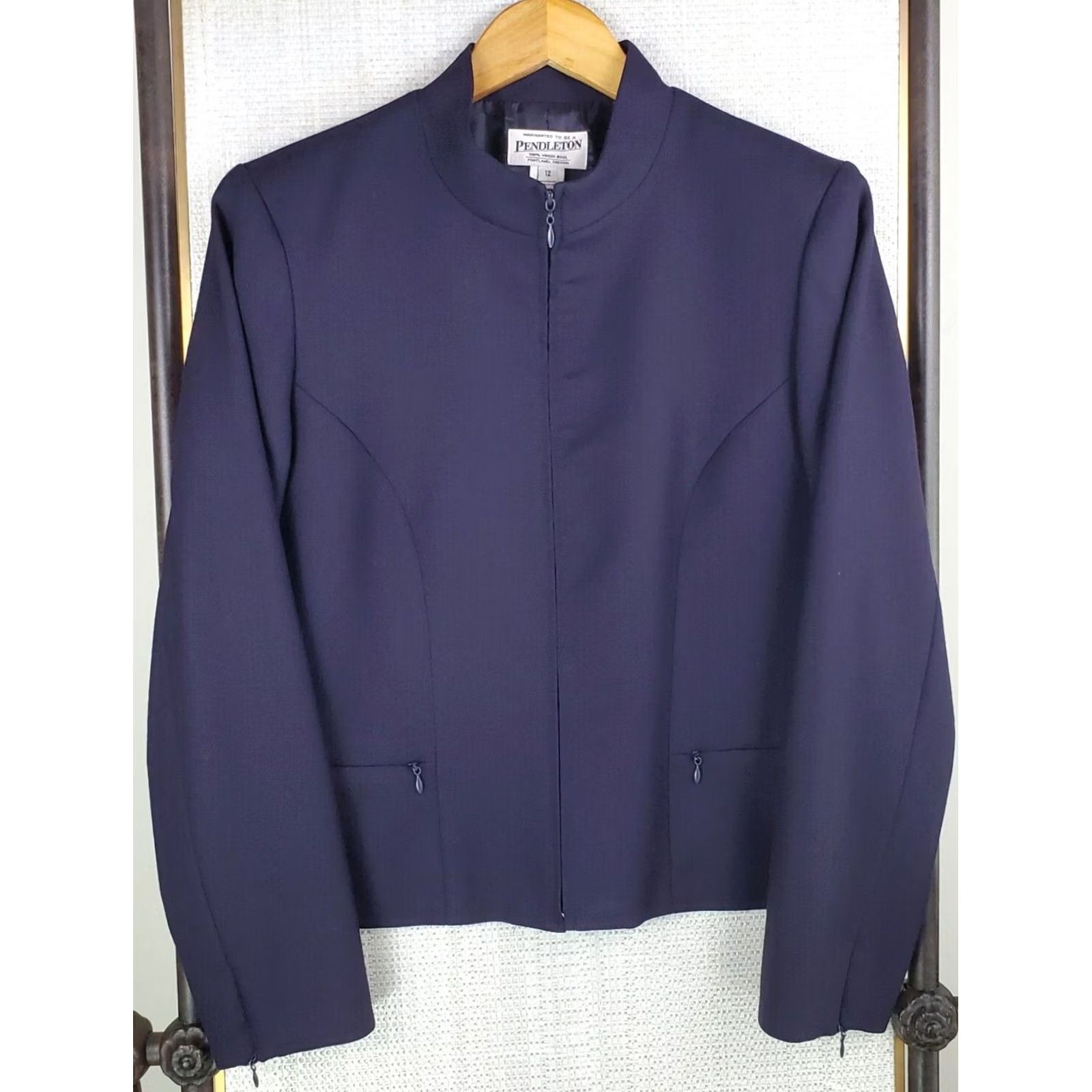 Pendleton VINTAGE Pendleton Womens 12 Jacket Full Zip 100% Virgin Wool Eggplant Moto Coat Size XL / US 12-14 / IT 48-50 - 2 Thumbnail