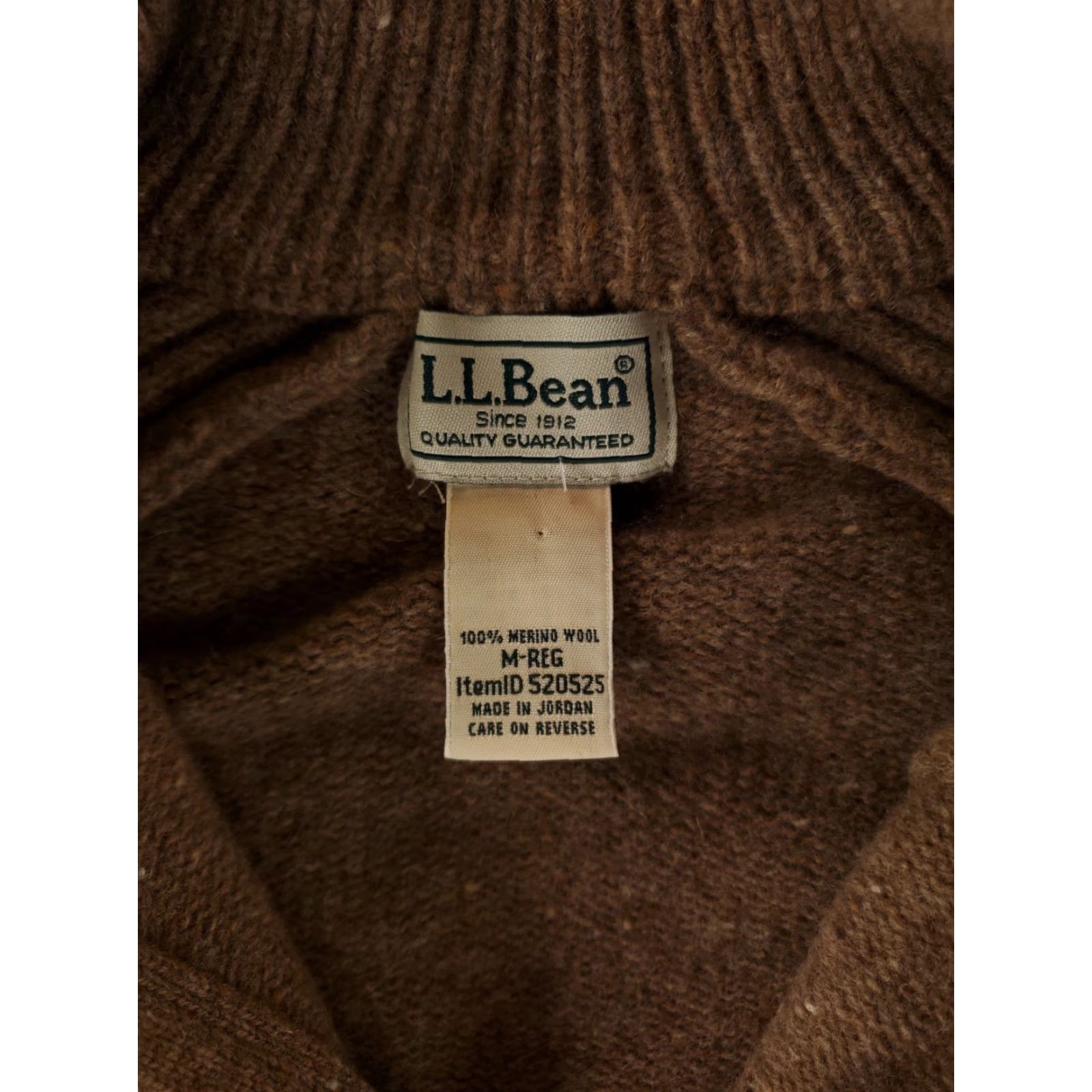 LL Bean Sweater 100% Merino Wool Pocket Brown 1/4 Zip Mens M