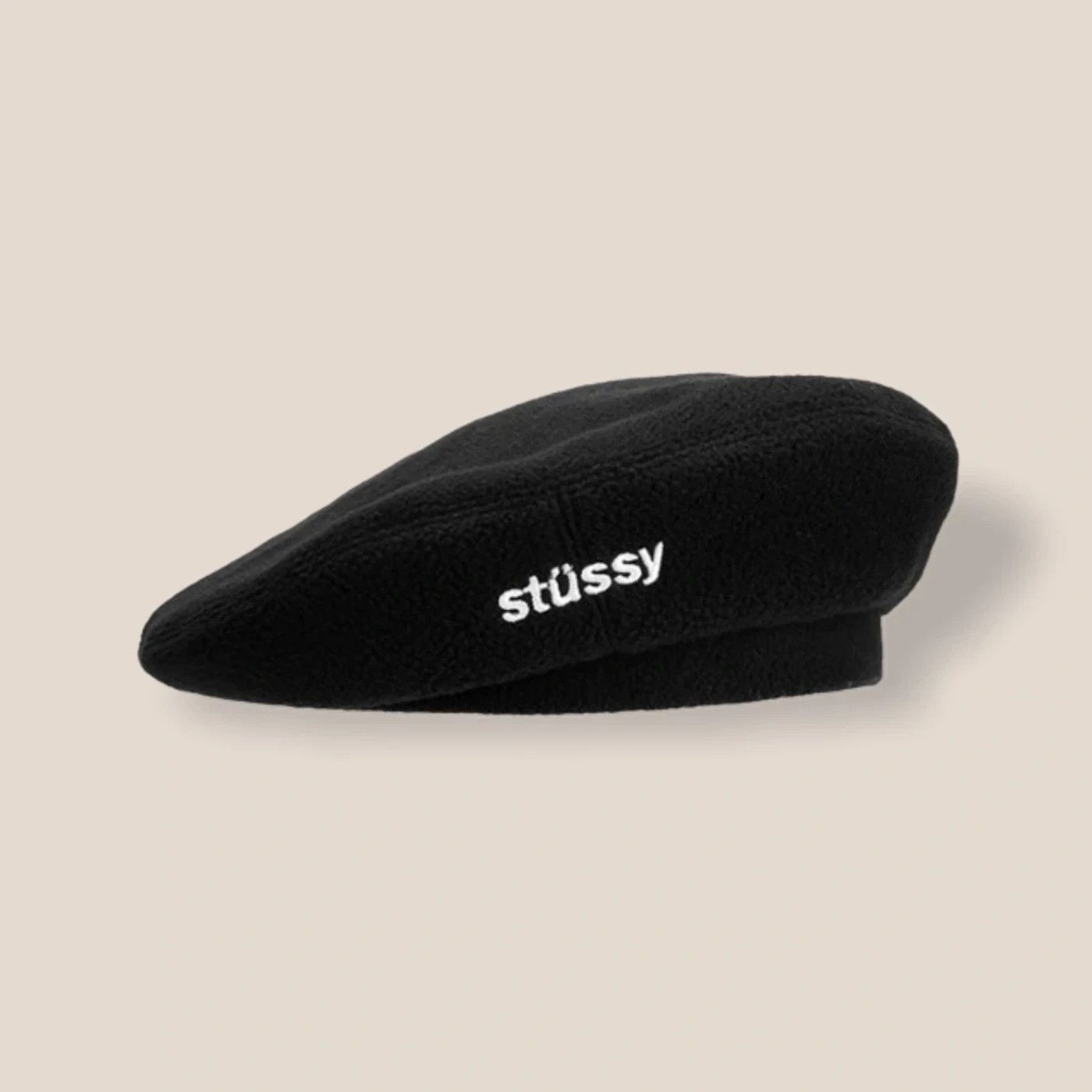 Vintage Stussy Bristol Polar Fleece Beret Hat in Black, Men's