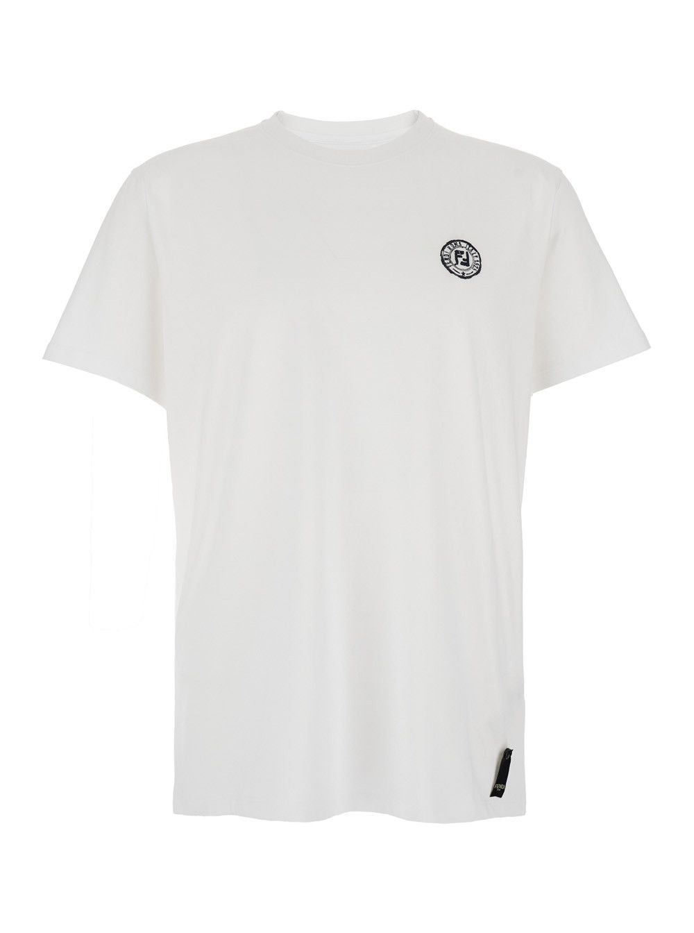 White Crewneck T-Shirt with Logo Print on the Front and Logo Patch on the Rear in Cotton Man
