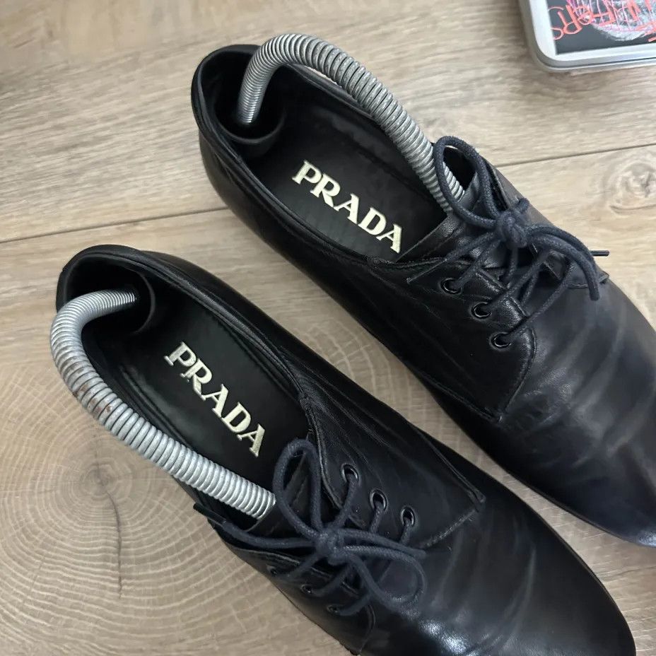 Prada Authentic Vintage Prada Black Leather Lace Up Shoes Size US 5.5 / EU 38 - 2 Thumbnail
