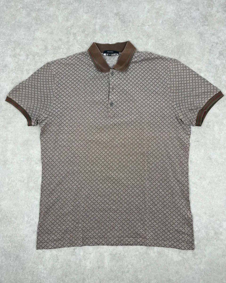 2010s Gucci Brown & White Checkered Polo