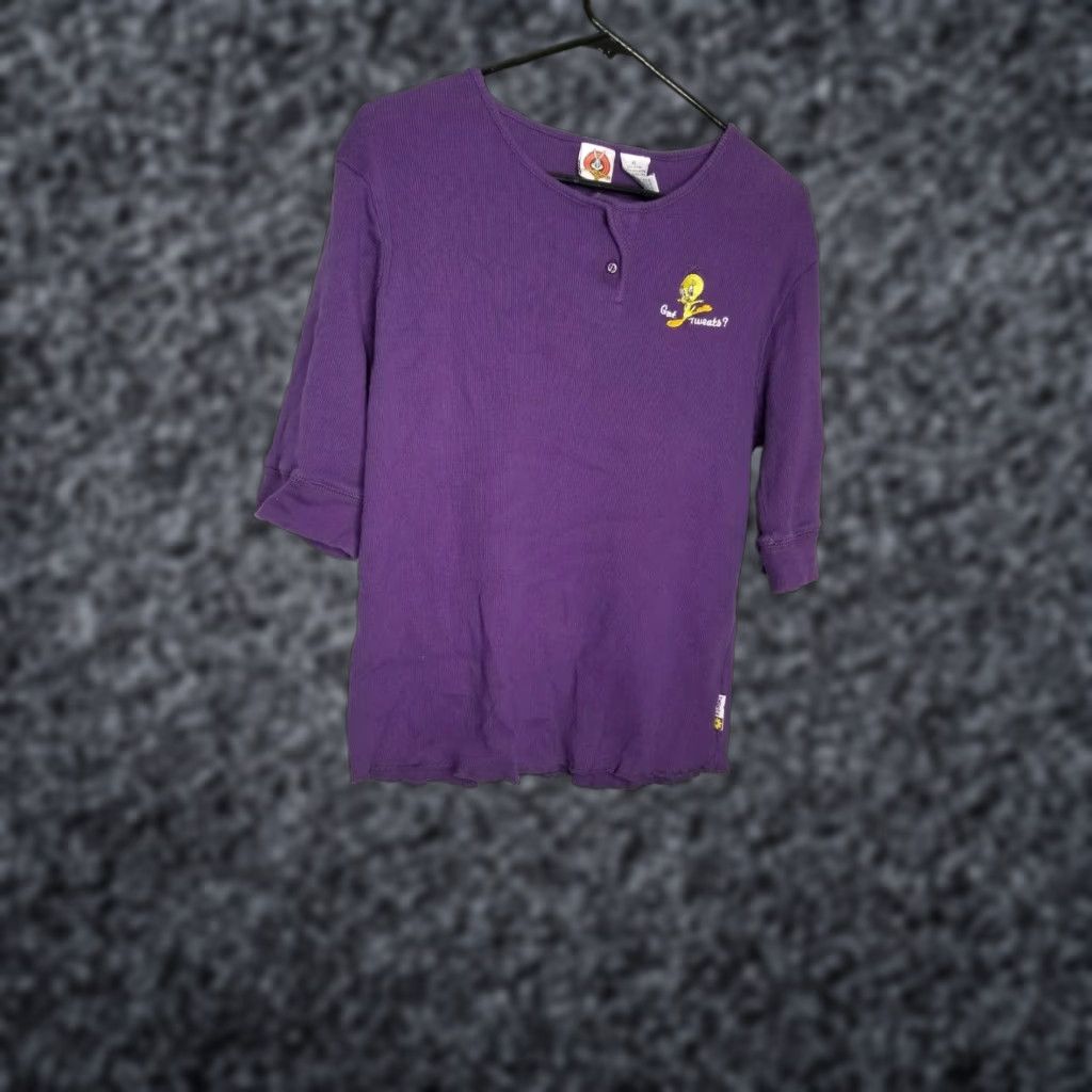 Vintage VINTAGE Looney Tunes Tweety Henley T Shirt Womens XL Ribbed Embroidered 90s Purple 1990s Size XL / US 12-14 / IT 48-50 - 1 Thumbnail