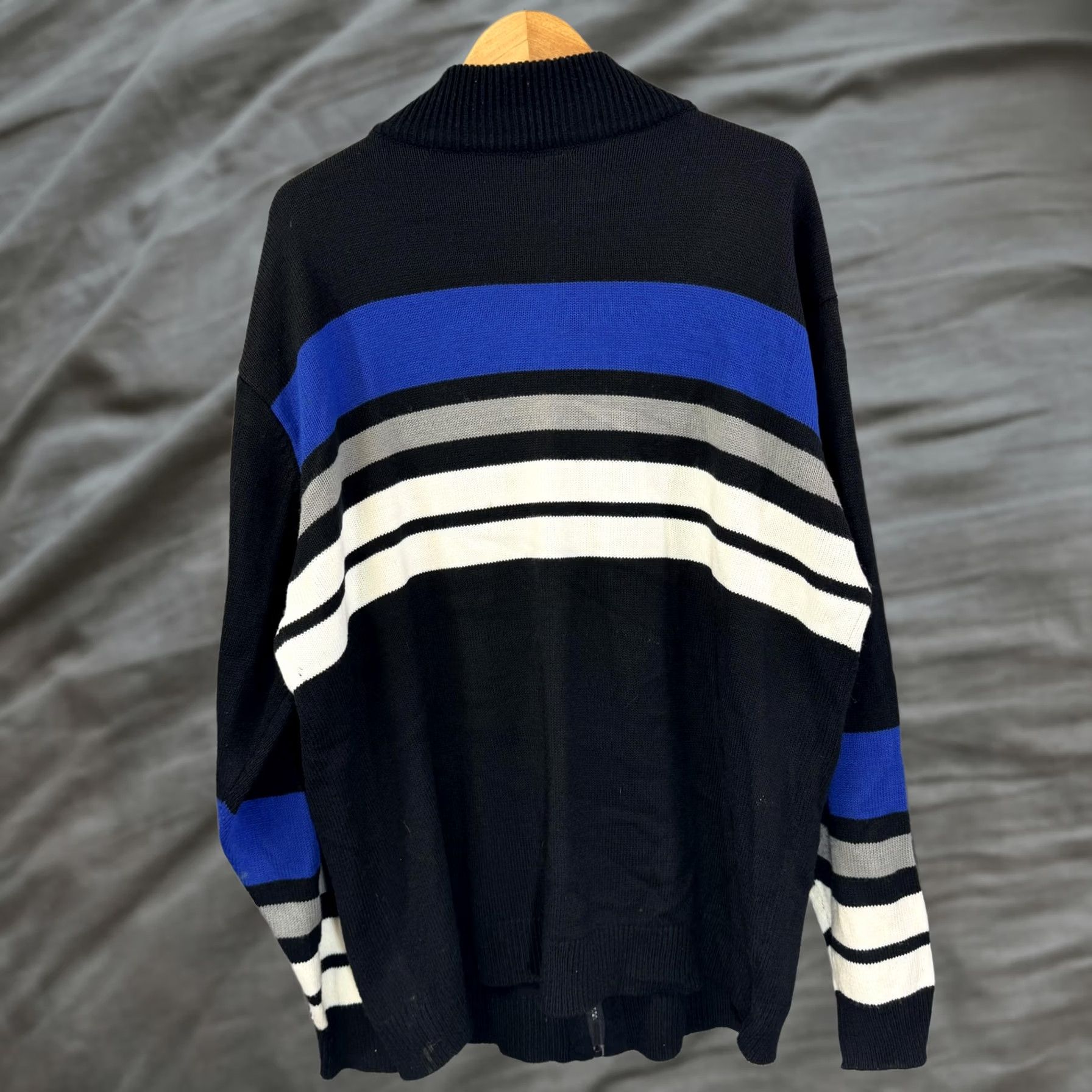 Fubu FUBU Sweater Mens 3XL Black Blue White Striped Full Zip Knit Pullover Streetwear Mens Size US XXL / EU 58 / 5 - 1 Thumbnail