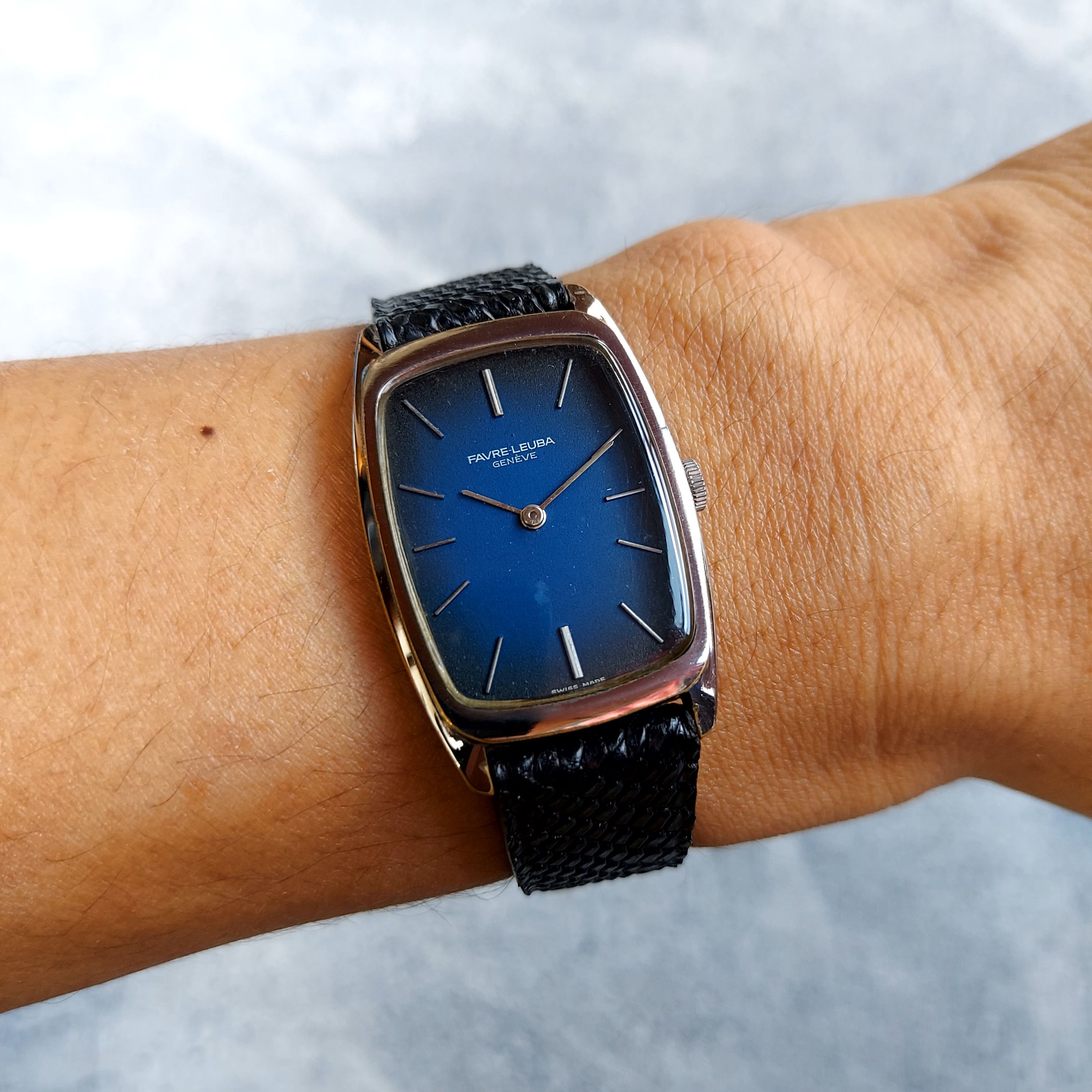 Vintage 💥 Vintage 70s Favre Leuba Gradient Blue Black Rectangle Size ONE SIZE - 1 Thumbnail