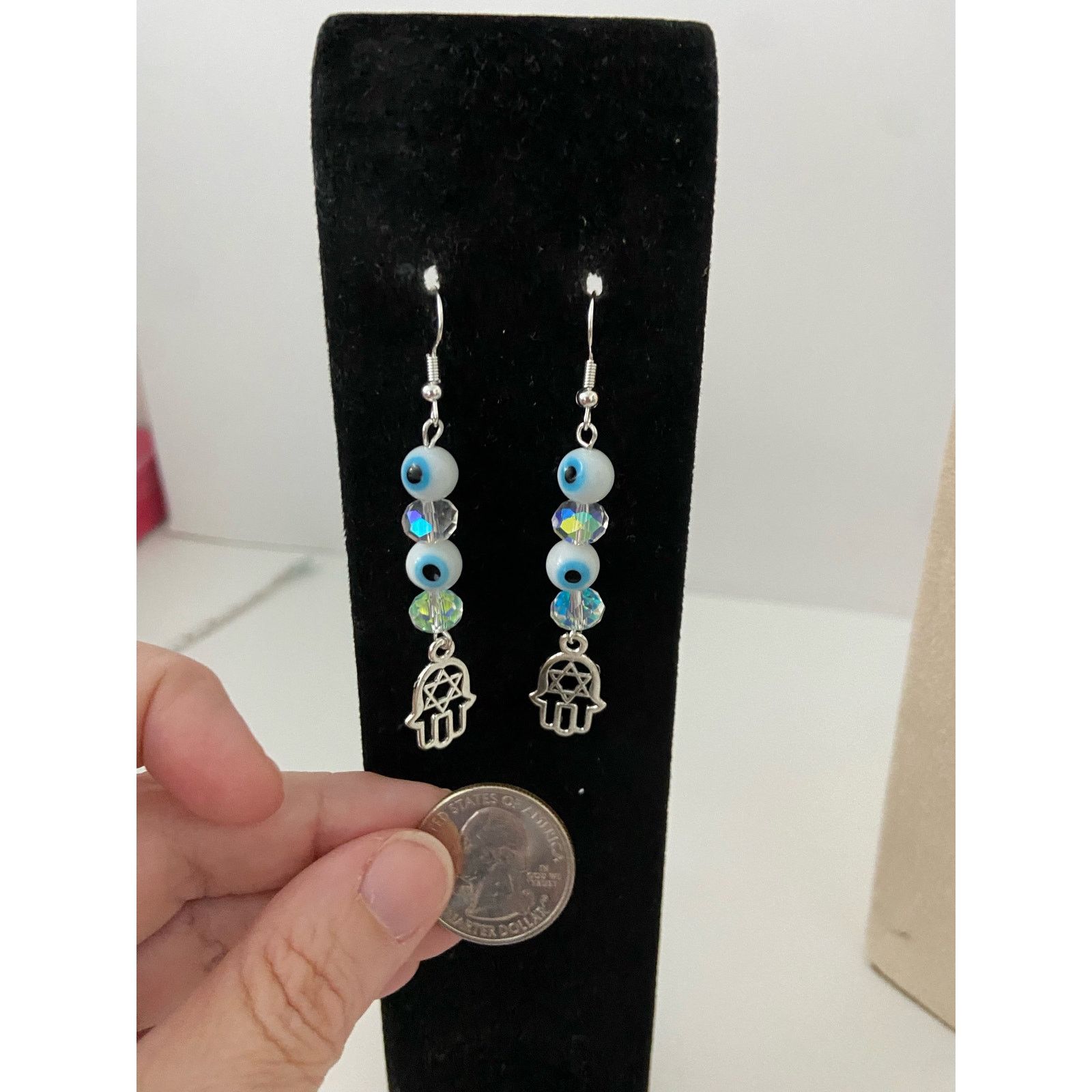 Handmade hamsa earrings silver tone Size ONE SIZE - 2 Thumbnail
