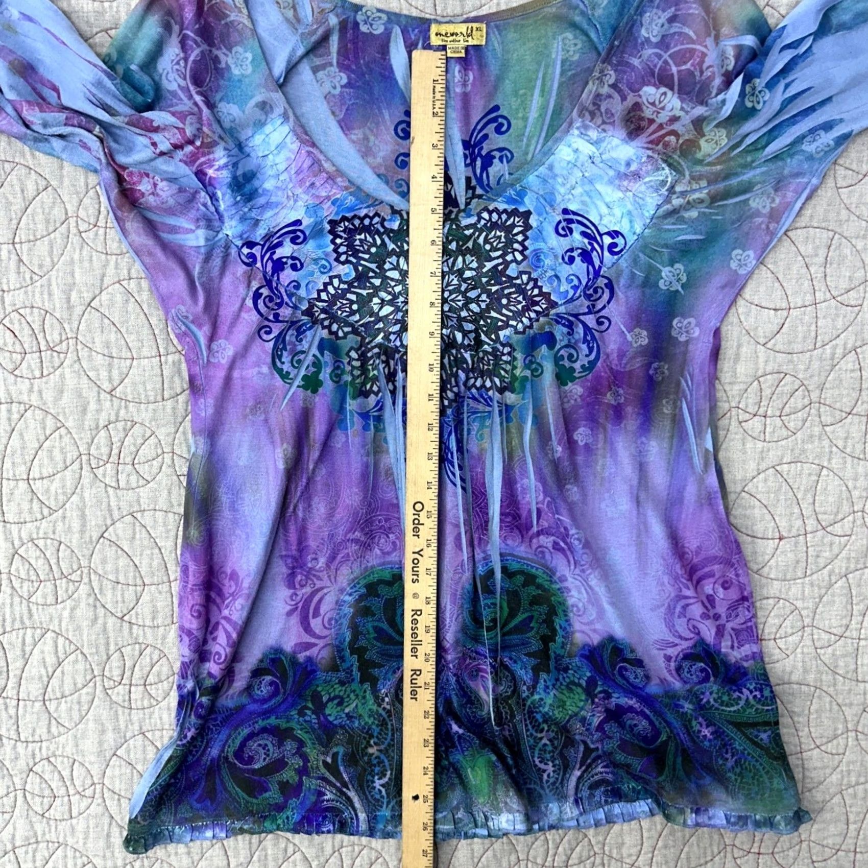 Vintage One World Purple Mandala Boho Top - Extra Large Womens Size L / US 10 / IT 46 - 7 Thumbnail
