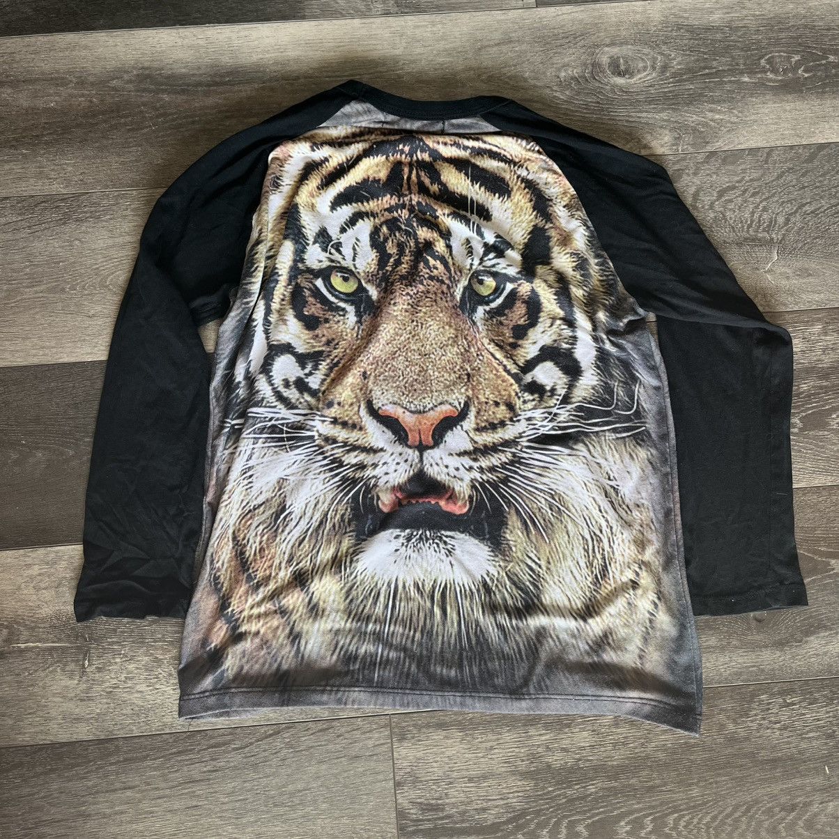 Vintage Vintage 1990s Bleu Evolution Tiger Big Face Longsleeve Top Size L / US 10 / IT 46 - 2 Thumbnail