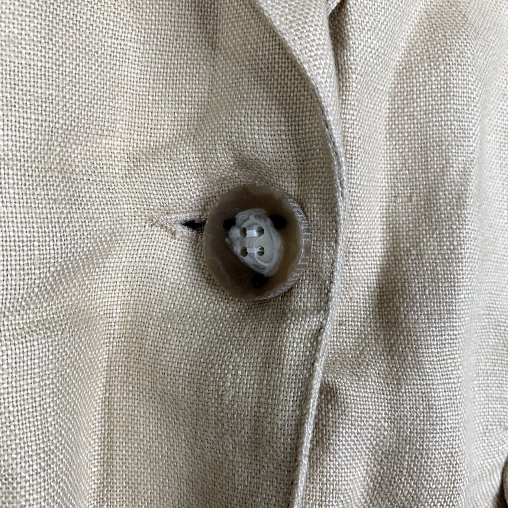 Vintage CAbi Jacket Womens XS Tan Linen Canvas One Button Lightweight Blazer Beige Short Sleeve Mid-Length Slim Adult Womens Size XS / US 0-2 / IT 36-38 - 3 Thumbnail