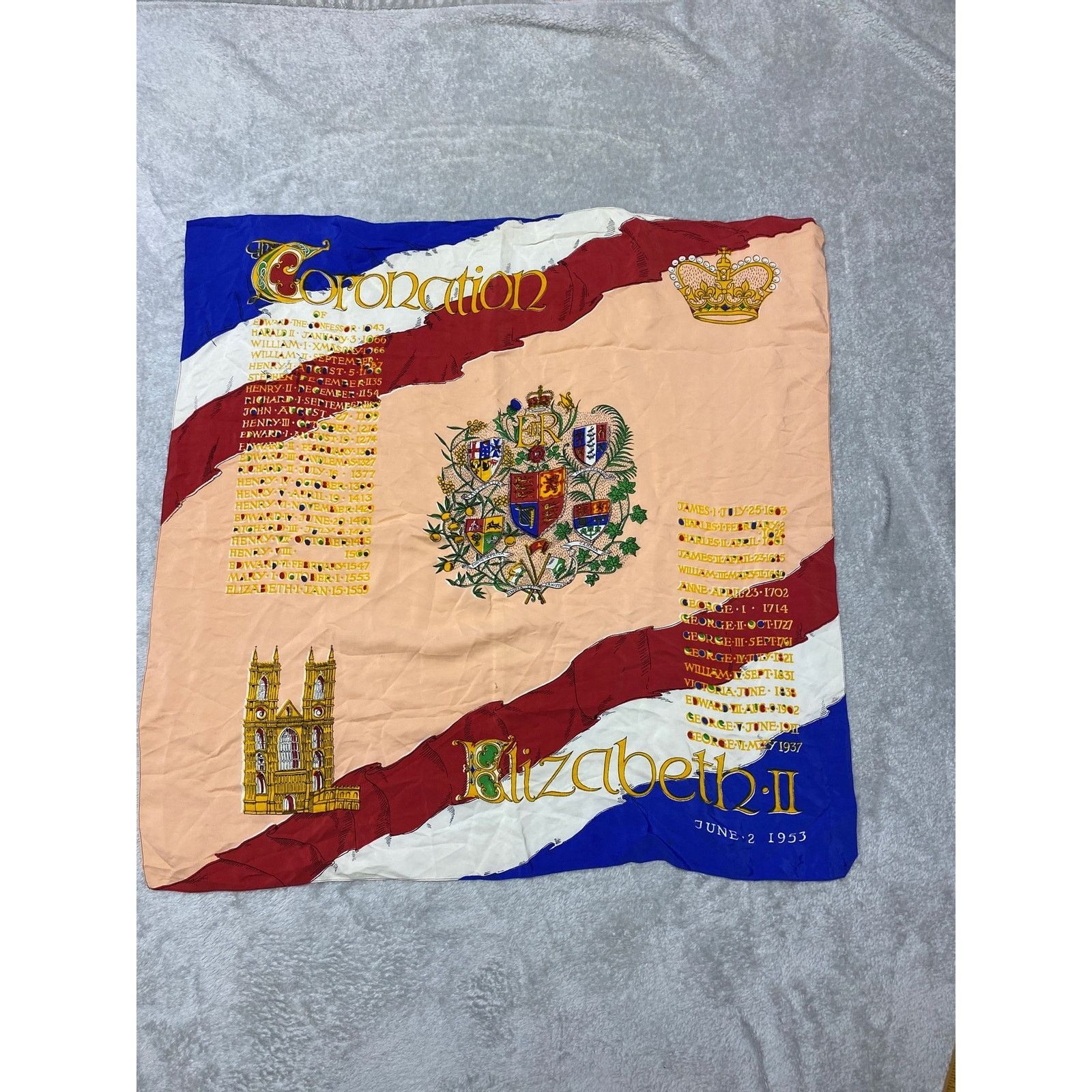 Unknown London 1953 Vintage Queen Elizabeth ll Coronation Large Scarf Size ONE SIZE - 5 Thumbnail