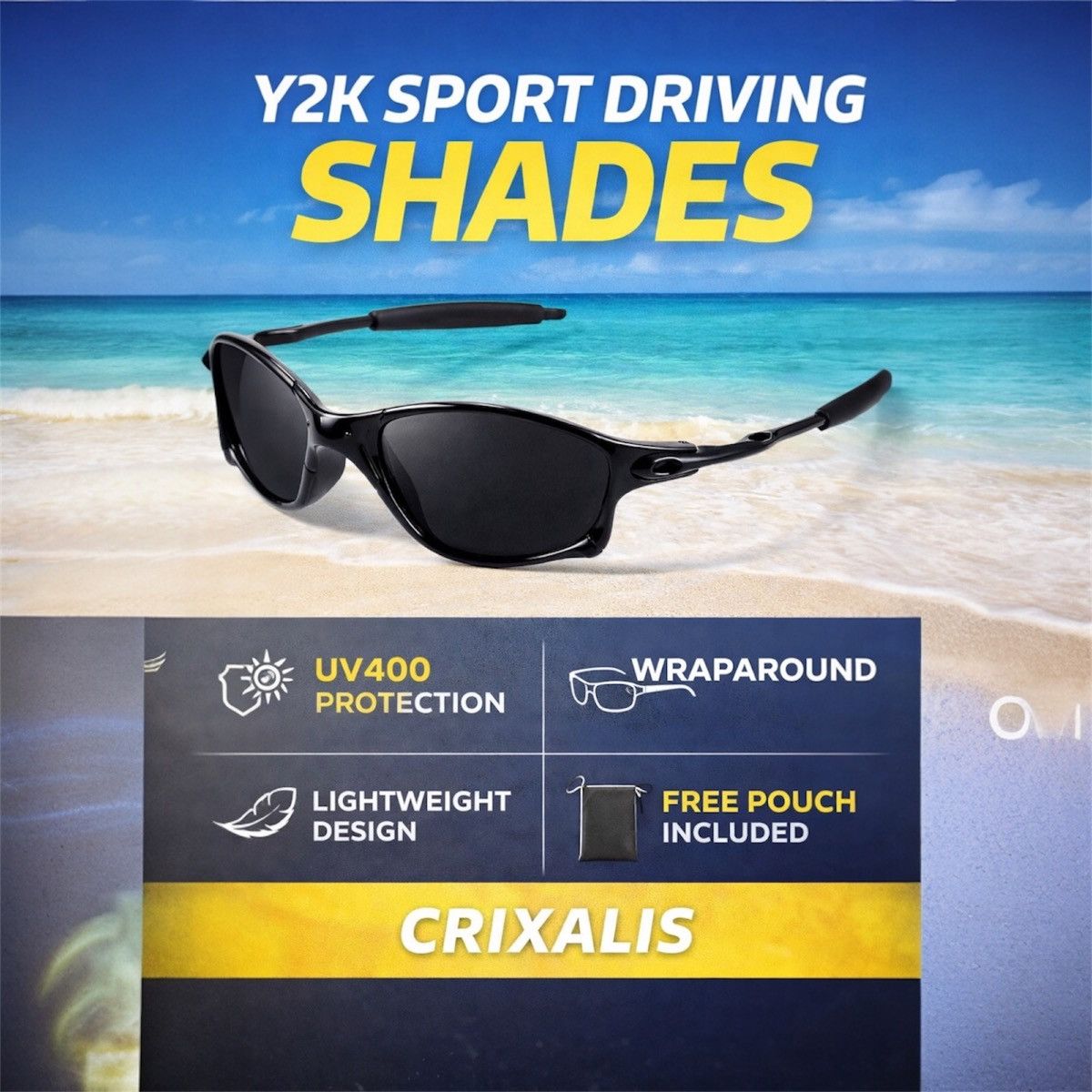 Other CRIXALIS Wraparound Black UV400 Sunglasses Men Sport Driving Size ONE SIZE - 8 Thumbnail