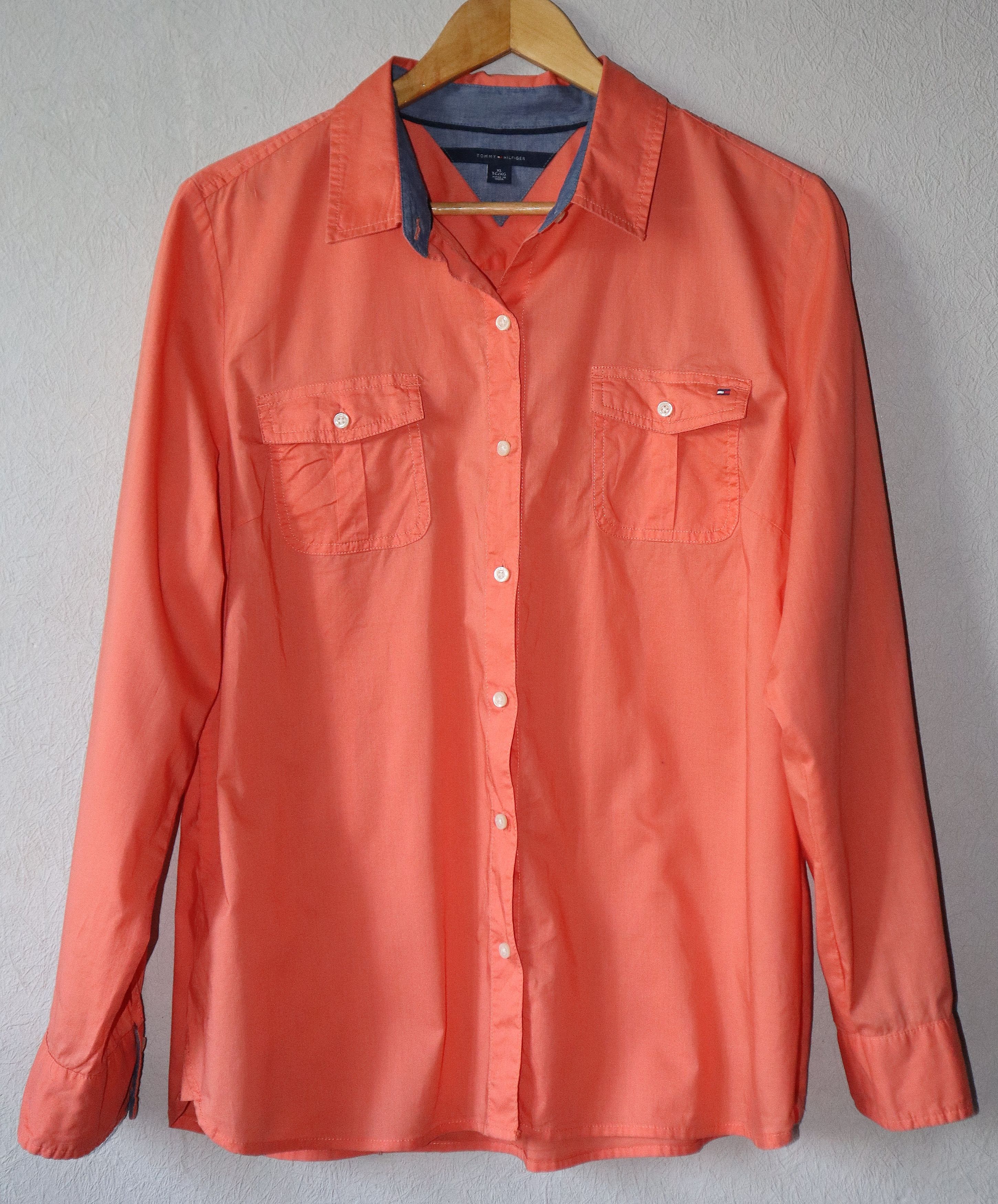 Tommy Hilfiger Orange Long Sleeve Button-Down Shirt Blouse Size XL / US 12-14 / IT 48-50 - 2 Thumbnail