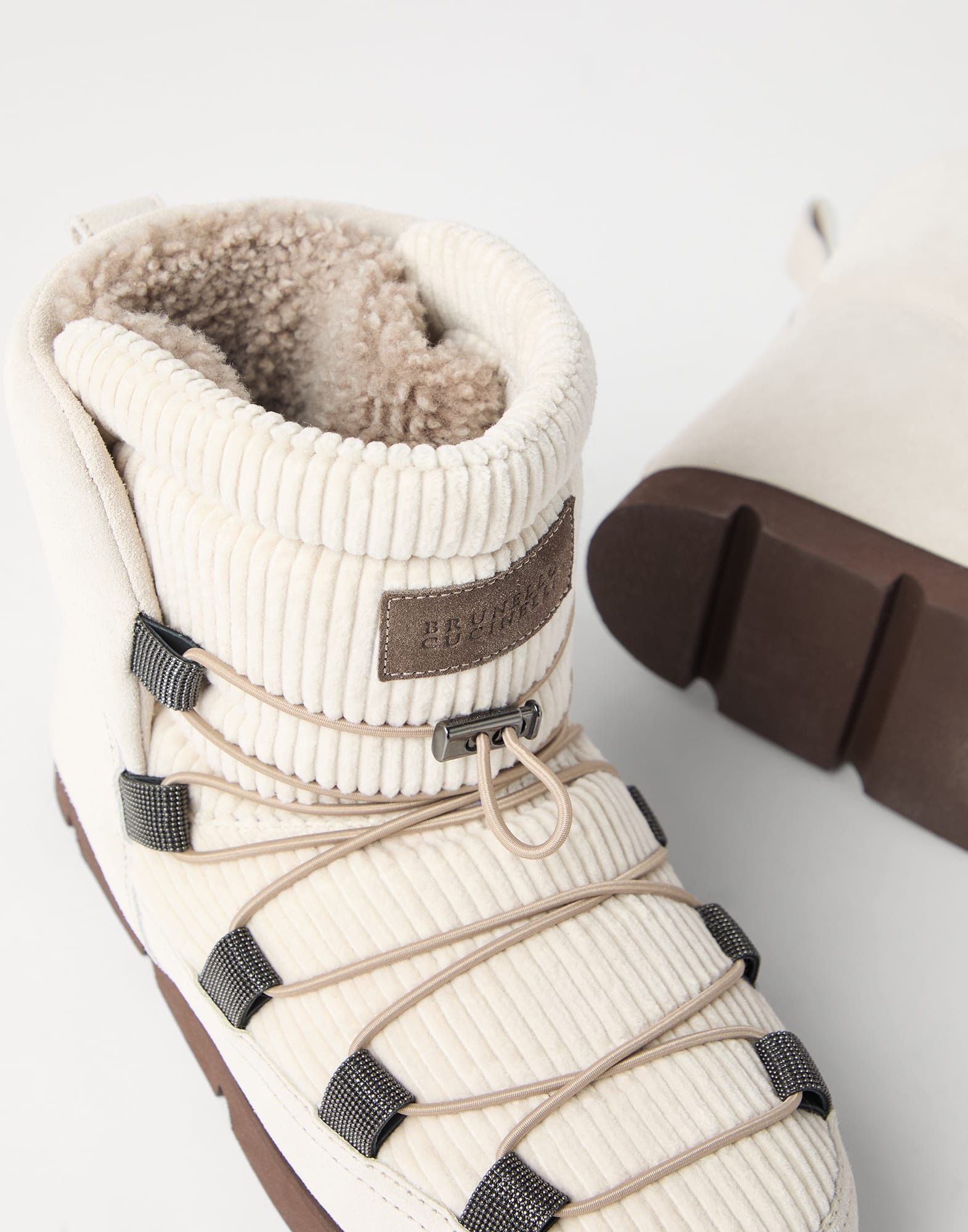 Brunello Cucinelli o1la1rc1a1025 Suede and Corduroy Boots in Ivory Size US 8 / IT 38 - 3 Thumbnail