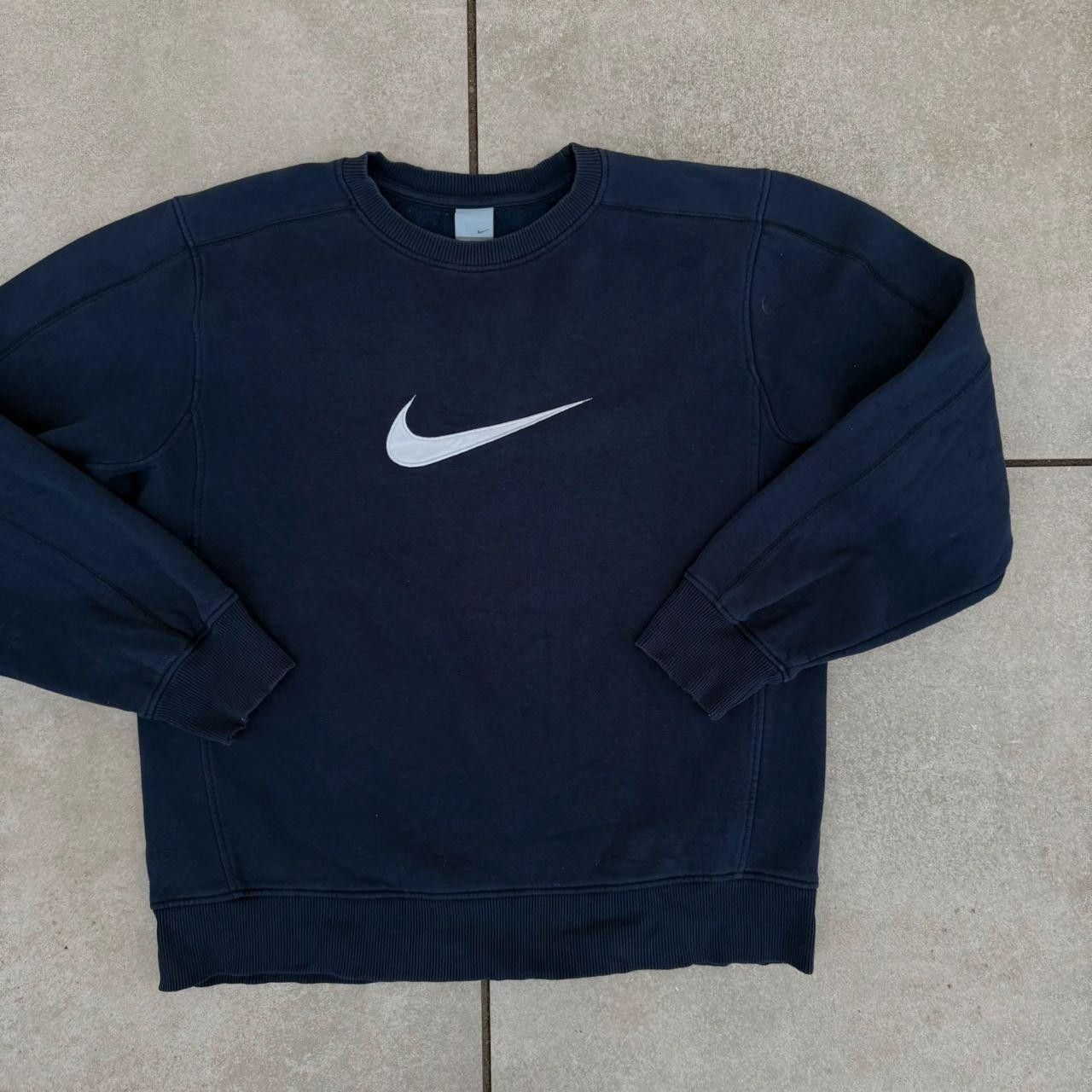 Nike Nike Vintage 90s Center Swoosh Sweaetshirt Navy Spellout Size US L / EU 52-54 / 3 - 3 Thumbnail