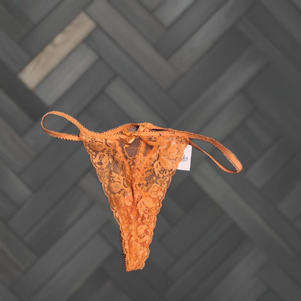 Vintage Fredricks Of Hollywood Thong Size Medium Orange Floral Lace Size ONE SIZE - 1 Thumbnail