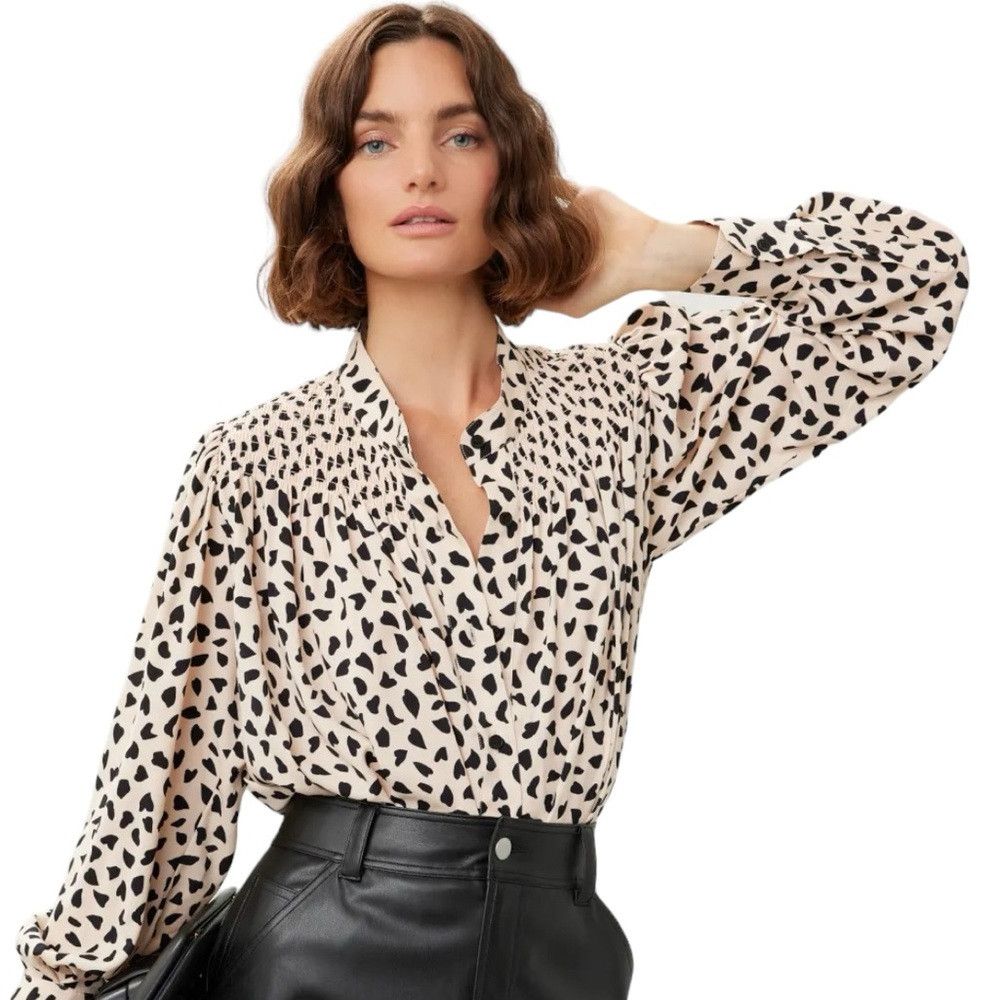 THAKOON THAKOON AL BEIGE COMBO PRINTED SMOCKED TOP WOMEN SIZE XS Size XS / US 0-2 / IT 36-38 - 7 Thumbnail