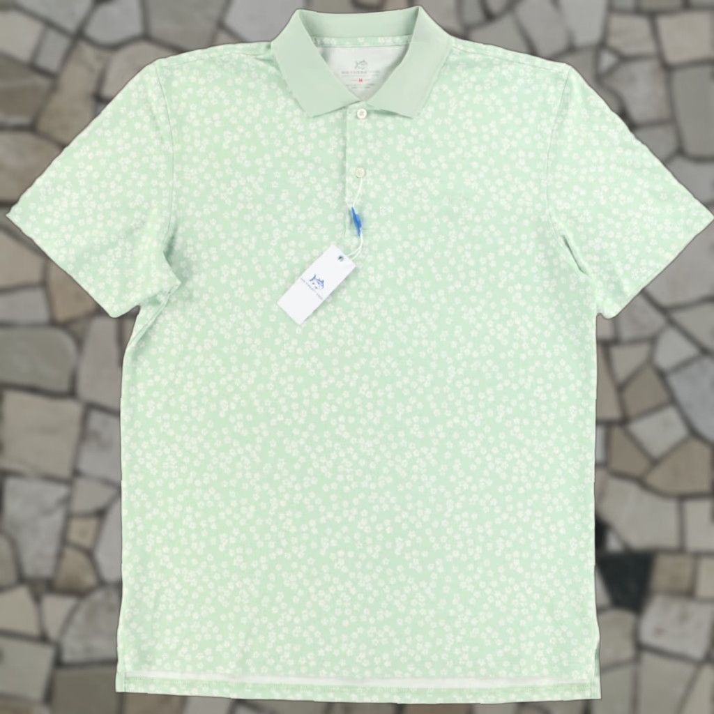 Southern Tide Southern Tide Shirt Polo Smoke Green Men's M Frederick Printed Perforated Floral Short Sleeve Size US M / EU 48-50 / 2 - 1 Thumbnail
