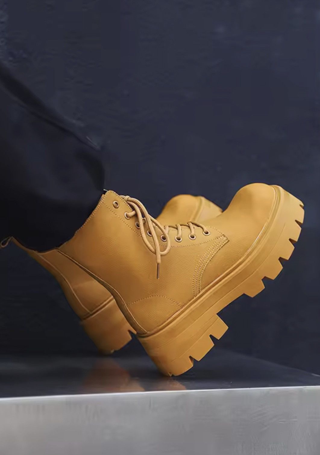 Japanese Brand Chunky Platform Split Leather Combat Boots ( Size 6-13 ) Size US 11.5 / EU 44-45 - 5 Thumbnail