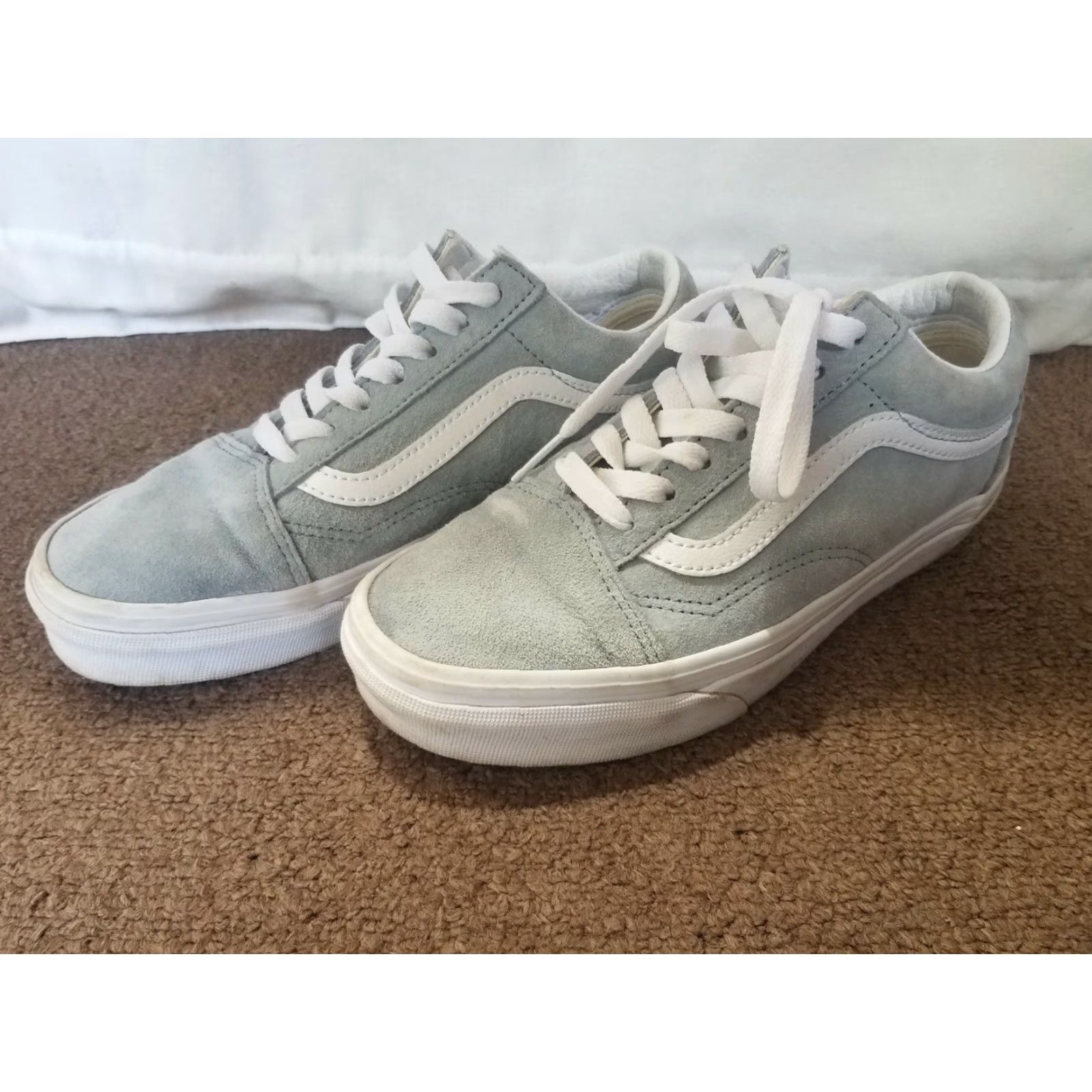 Vans VINTAGE Vans Pig Suede Old Skool Sneaker Unisex Adults Mens 4.5 Womens 6 Blue Fog/True White Size US 5 / IT 35 - 2 Thumbnail