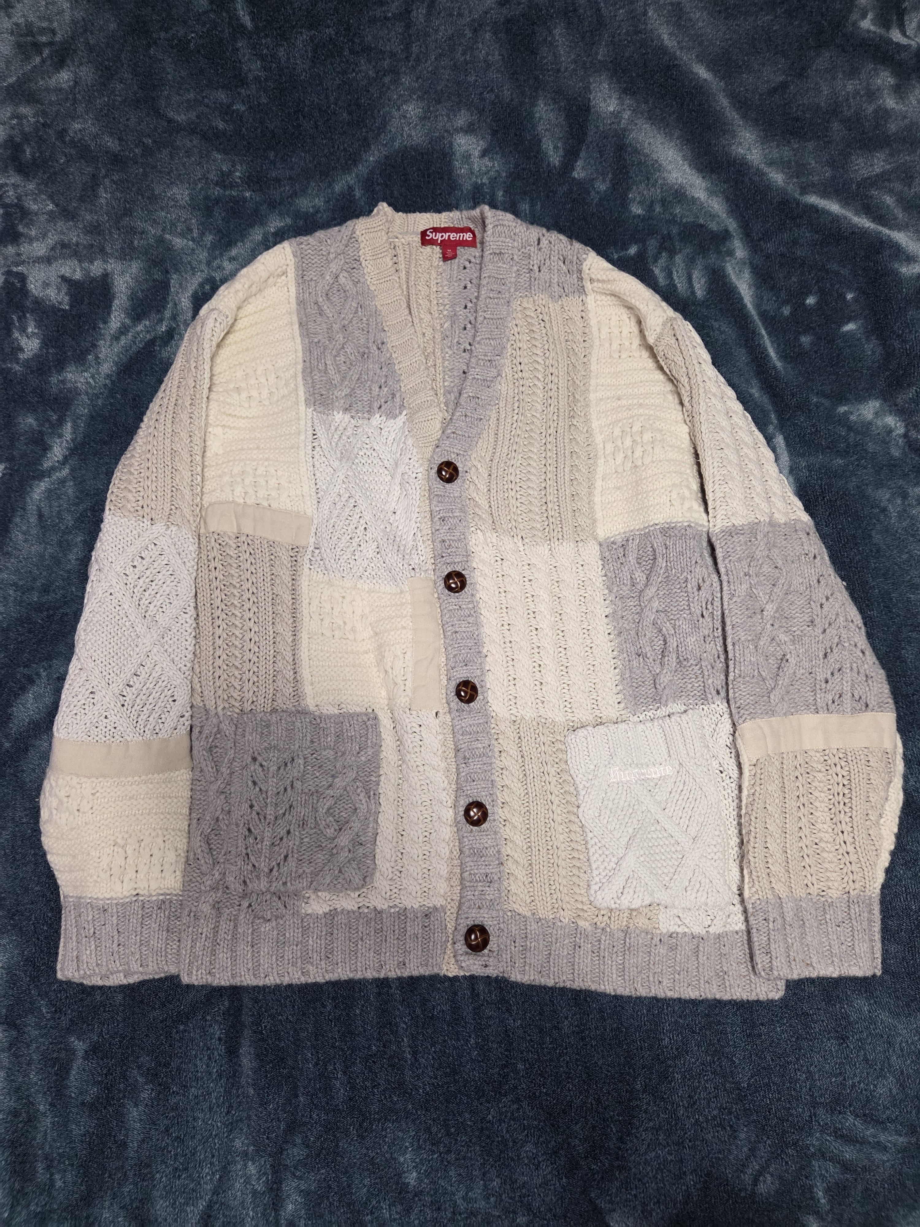 Supreme Supreme Patchwork Cable Knit Cardigan Ivory Size US M / EU 48-50 / 2 - 3 Thumbnail