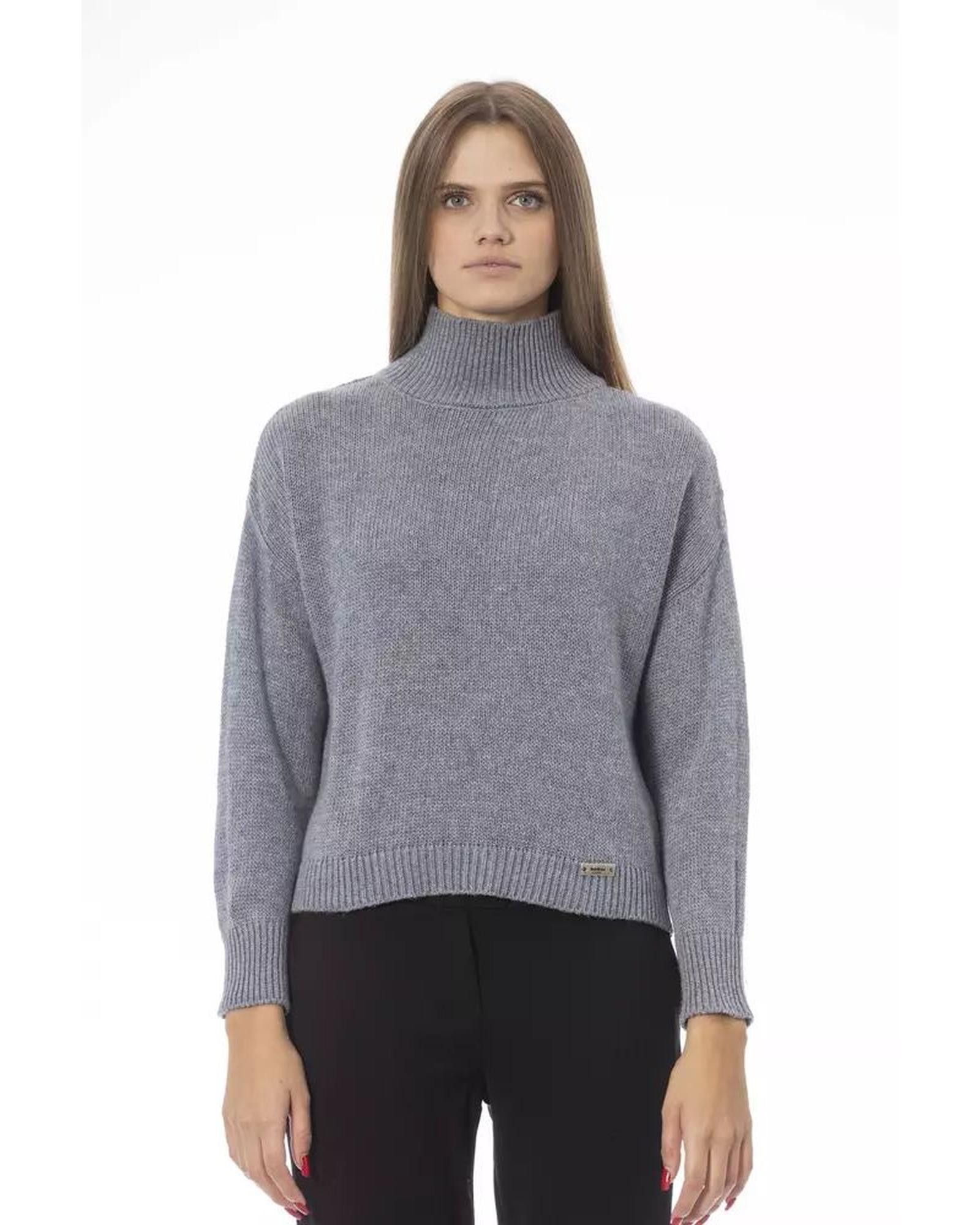 image of Baldinini Ribbed Long Sleeve Sweater in Grey, Women's (Size Medium)