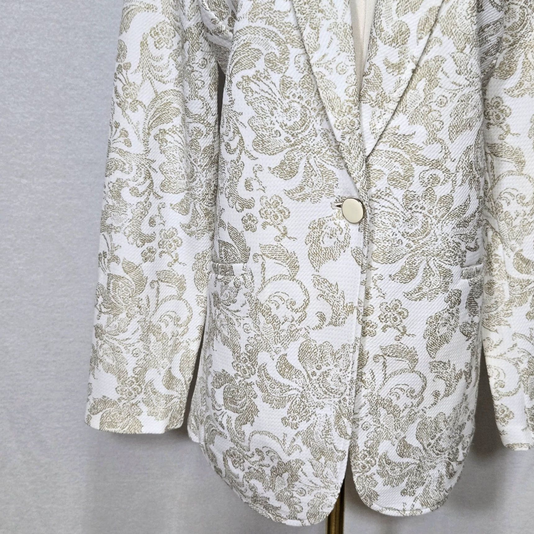 Vintage Susan Graver Blazer Womens Large White Gold Jacquard Floral Occasion Elegant Jacket Size L / US 10 / IT 46 - 4 Thumbnail