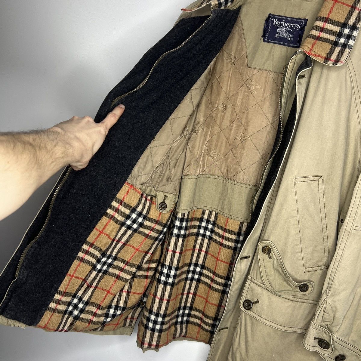 Burberry × Designer × Vintage Burberry Nova Check Vintage Coat Jacket Parka Beige 90s Size US M / EU 48-50 / 2 - 13 Thumbnail