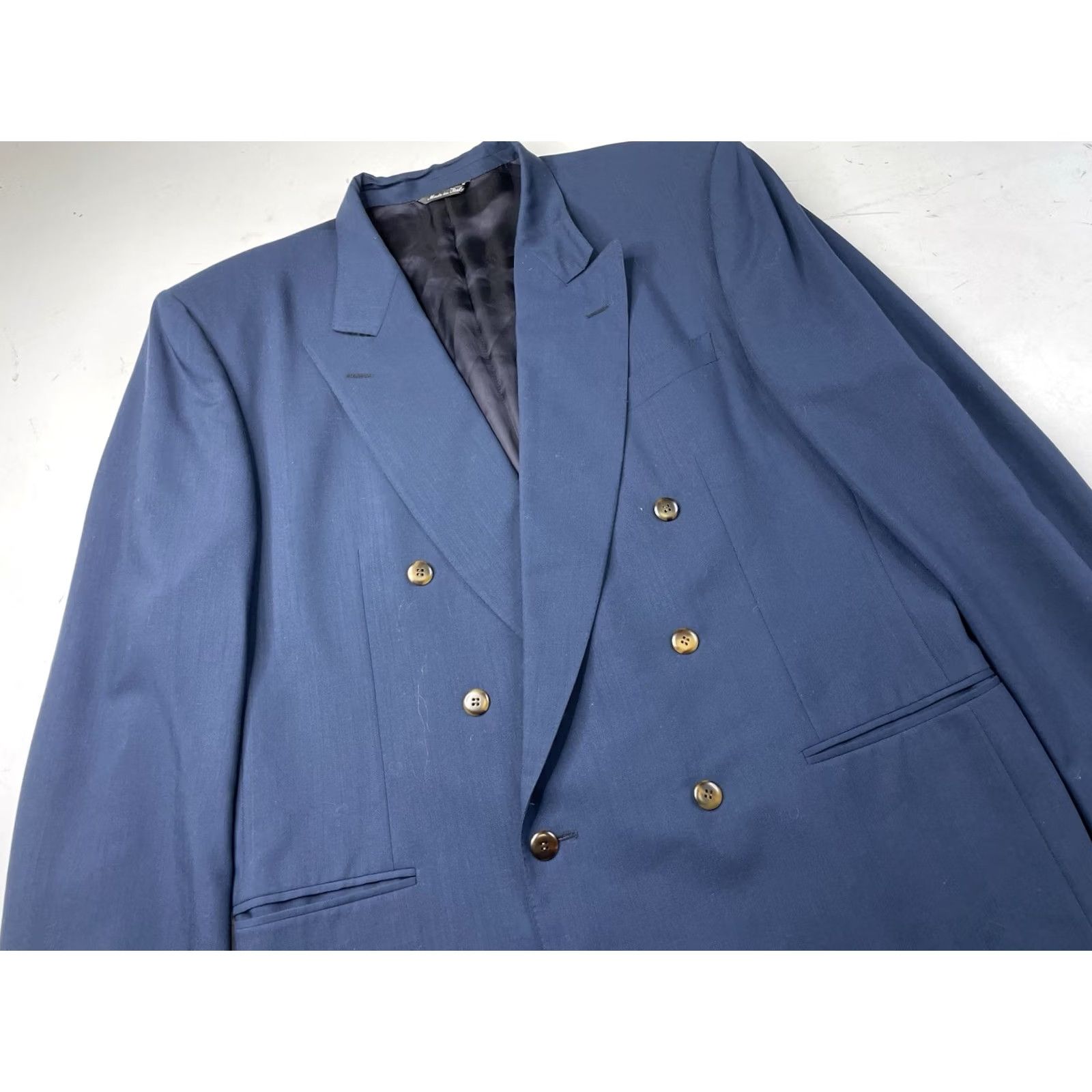 Canali Canali Blazer Men 44L Blue Wool Nylon Double-Breasted Six-Button Peak Lapel Jacket Coat Italy Size 44R - 5 Thumbnail