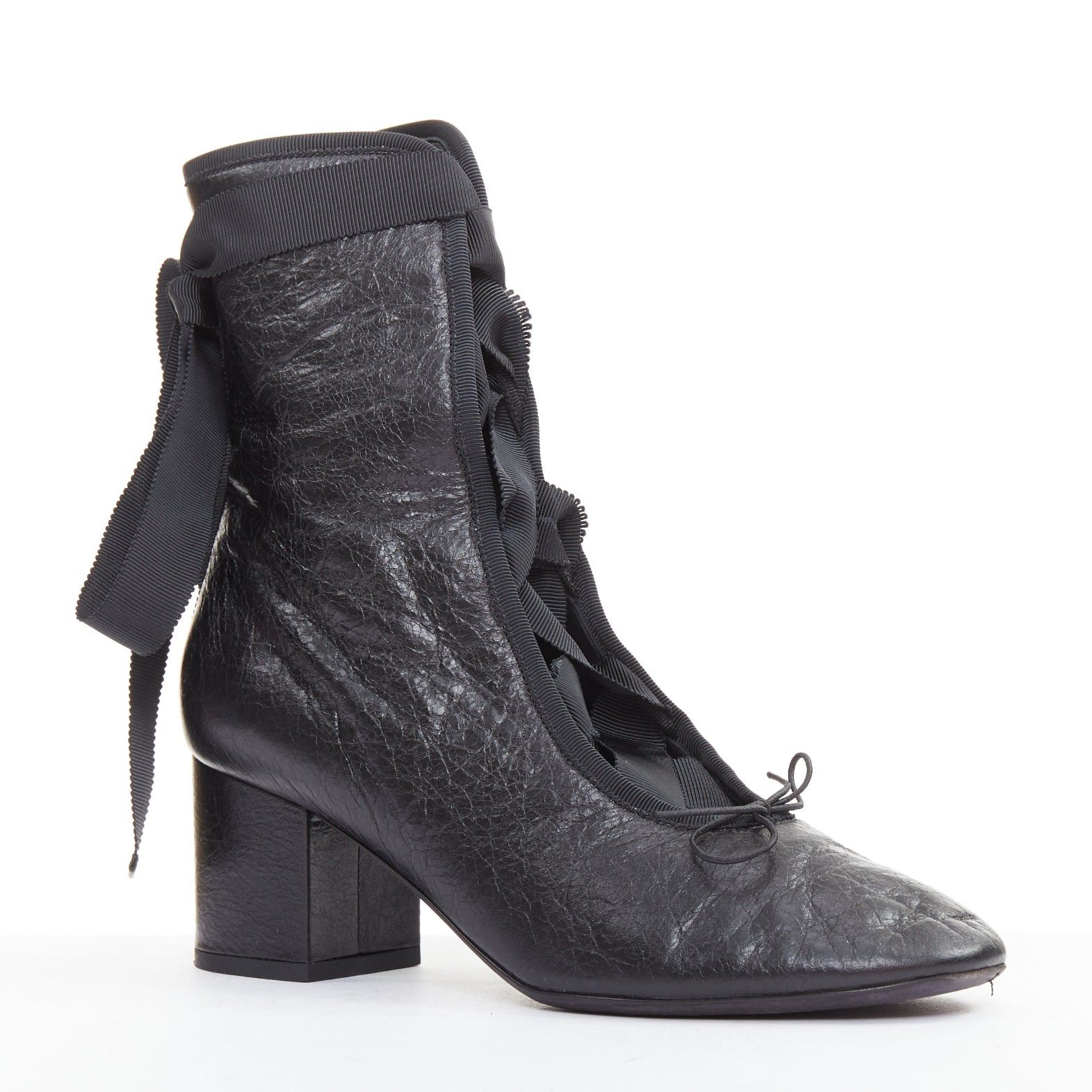 Valentino VALENTINO 2016 Runway black crinkled leather ribbon lace ballet booties EU37.5 Size US 7.5 / IT 37.5 - 1 Thumbnail