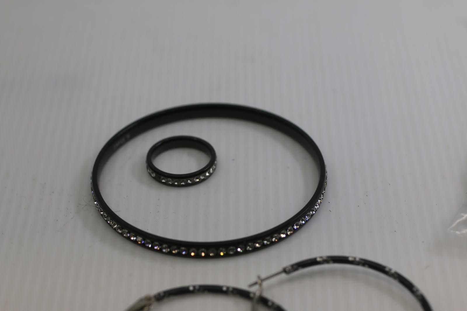 Unknown London Black Rhinestone Jewelry Set – Hoop Earrings, Bangle & Ring Size ONE SIZE - 6 Thumbnail