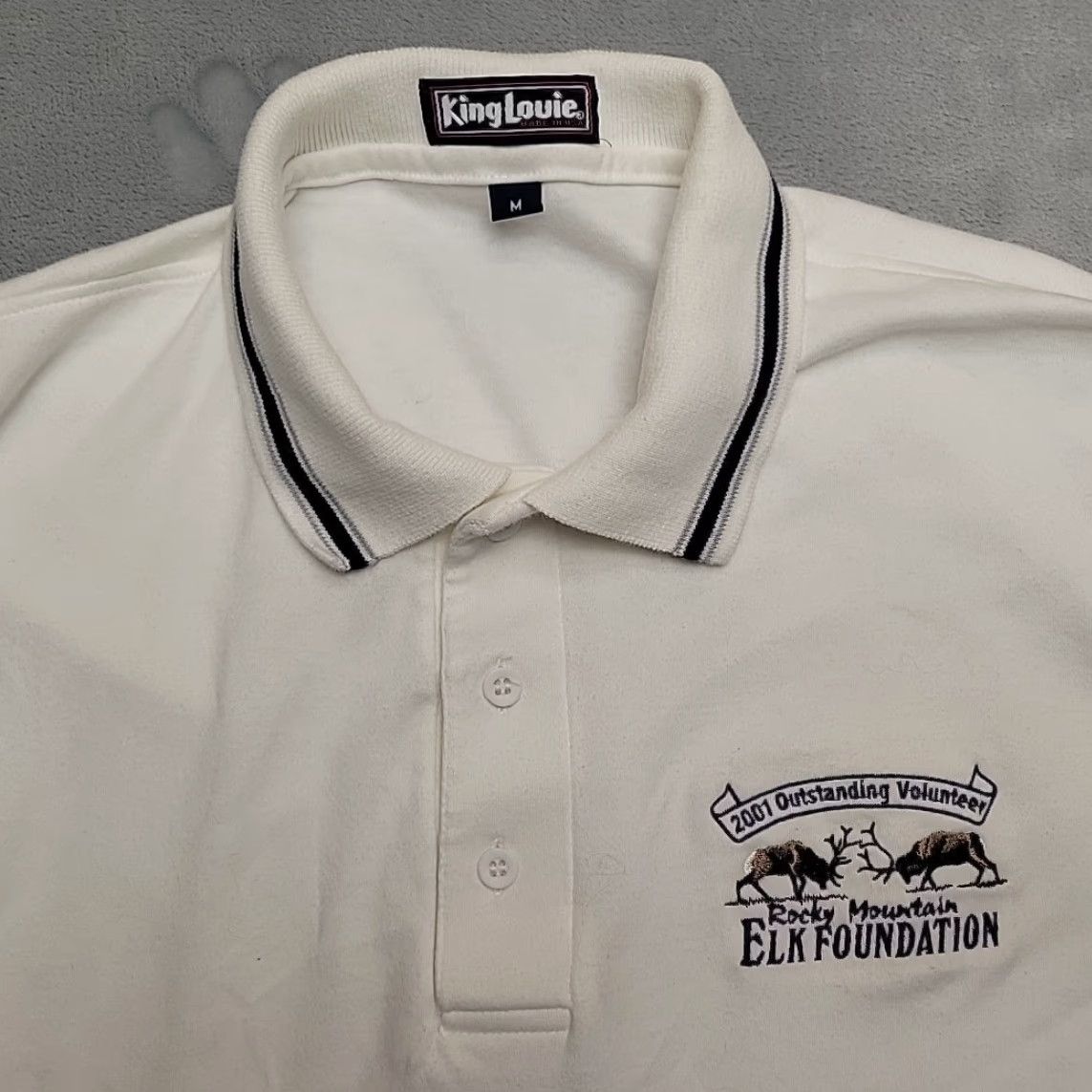 Vintage Rocky Mountain Elk Foundation Shirt Mens M White Polo RMEF Made in USA Y2K Size US M / EU 48-50 / 2 - 2 Thumbnail