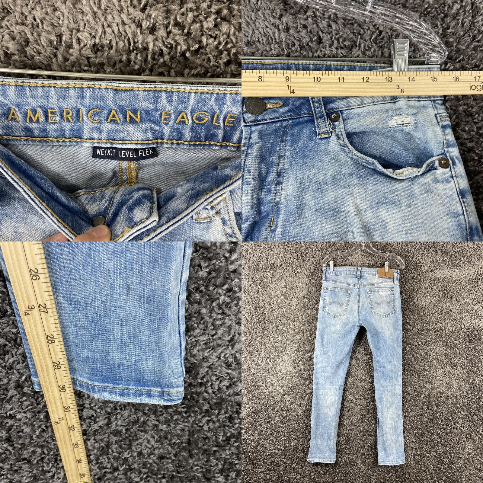 American Eagle Outfitters AMERICAN EAGLE Skinny Distressed Stretch Jeans Men's 30x30 Blue Size US 30 / EU 46 - 8 Thumbnail