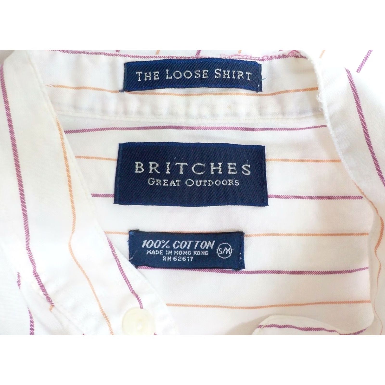 Greats Britches LS Striped Shirt Shirt Britches Button-Front Band Collar 100% Cotton White Orange Wine S Mens Outdoor Casual Long Sleeve Banded Collar Shirt Size US S / EU 44-46 / 1 - 4 Thumbnail