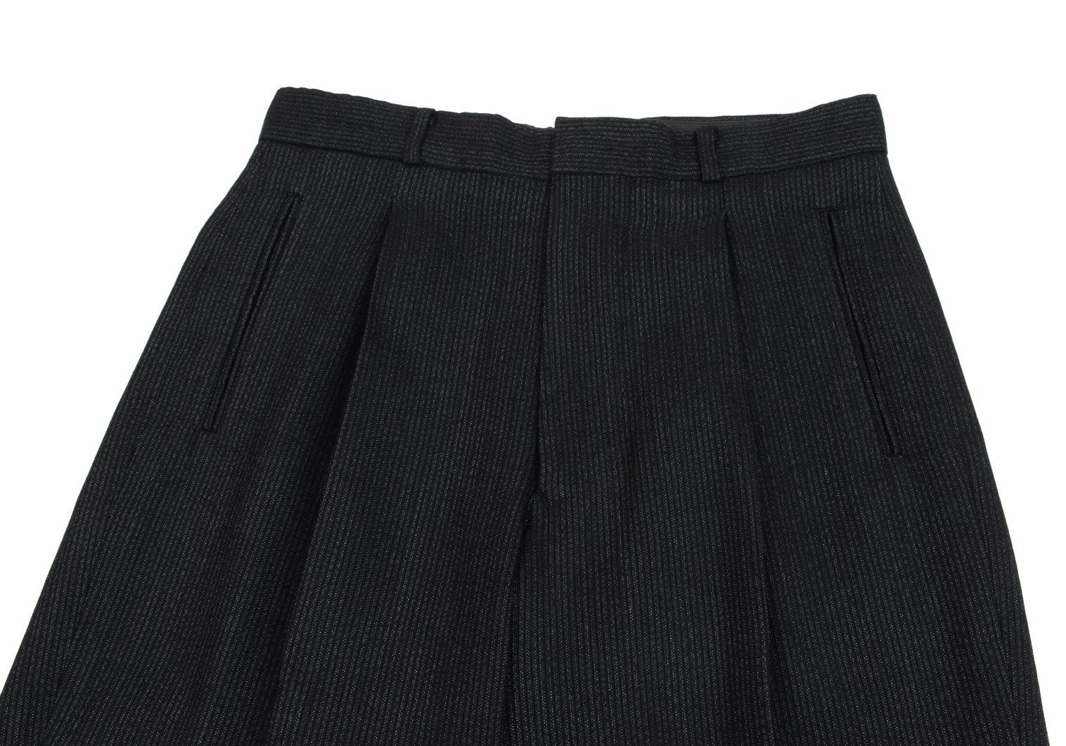 Jean Paul Gaultier Wool-Blend Pinstripe Tuck Pants in Black, Size 48 Size US 32 / EU 48 - 2 Thumbnail