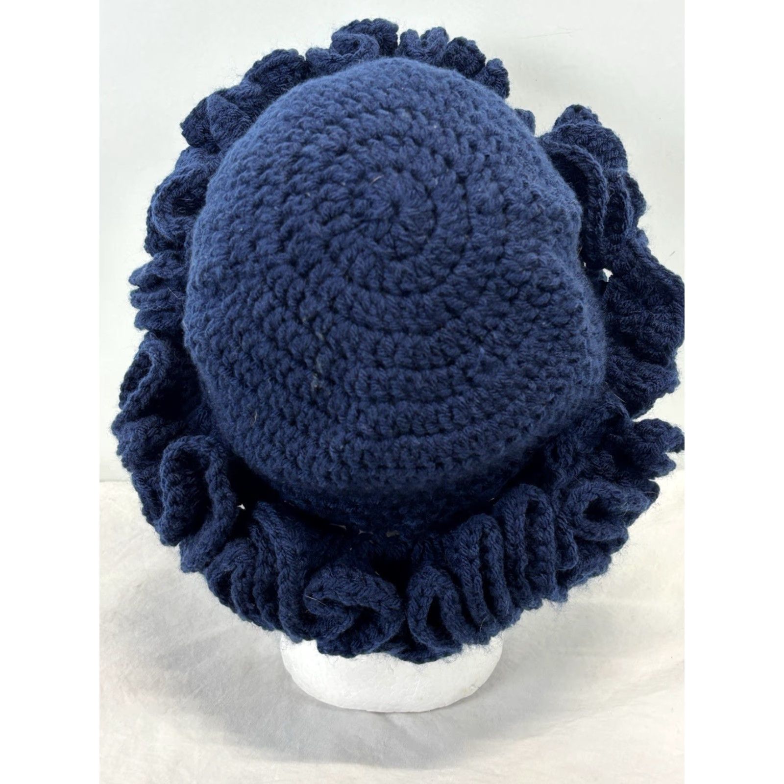 Vintage VINTAGE Handmade Crochet Bucket Hat Ruffle Brim Navy Blue One Size Floppy Funky Indie Women Boho Hippie Retro Casual Size ONE SIZE - 4 Thumbnail