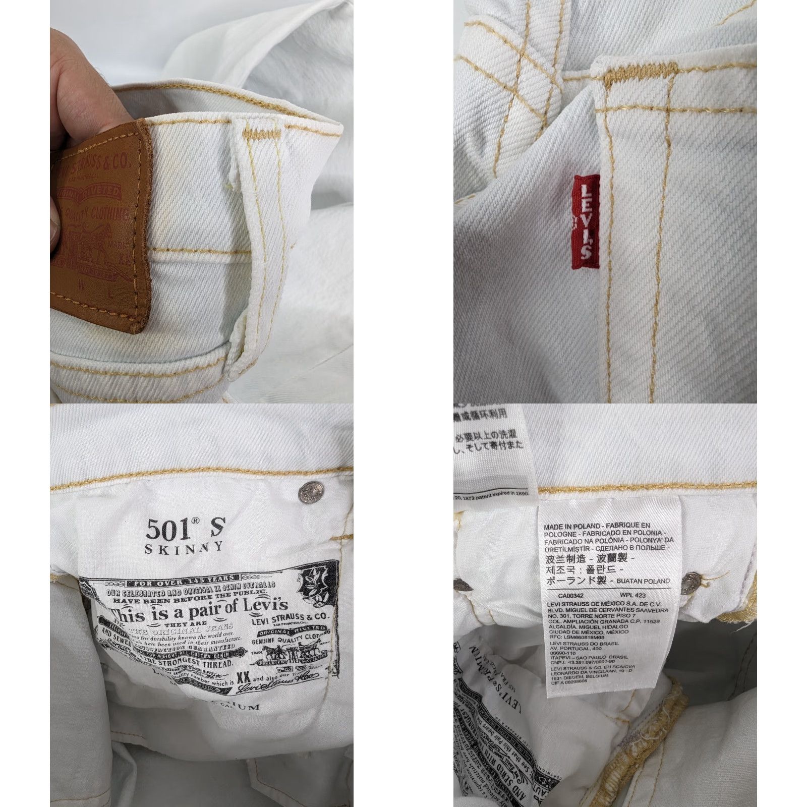 Levi's Levi's 501 S Skinny Jeans White Light Blue Denim 501 Model 26x28 Womens Size 26 Size 26" / US 2 / IT 38 - 10 Thumbnail