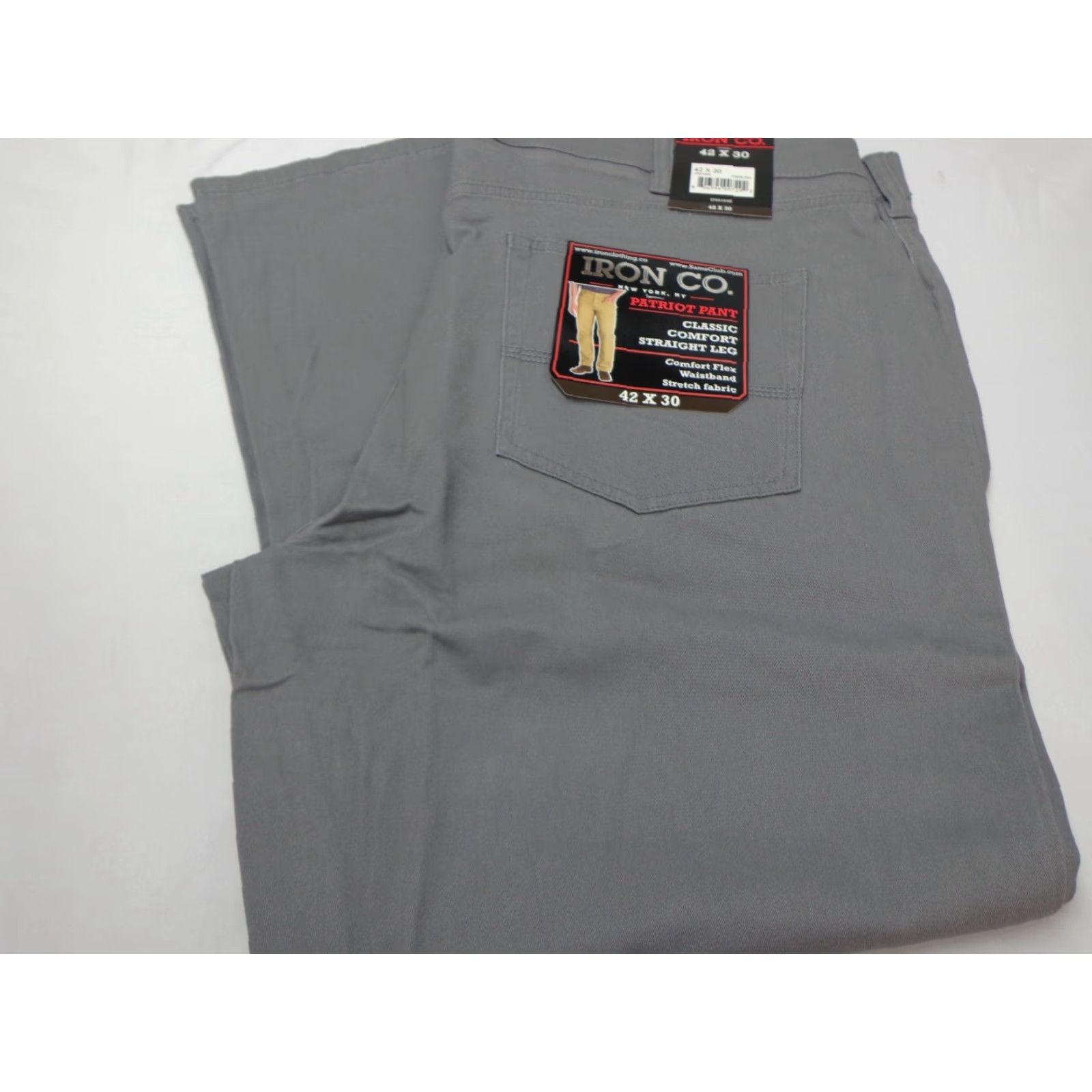 Vintage Iron Co. Men's Straight Leg Pants Flat Front Classic Fit 42 x 30 Silver Cotton Blend Casual Workwear 30 Inseam Mens Chino Patriot Style Modern Size US 42 / EU 58 - 2 Thumbnail
