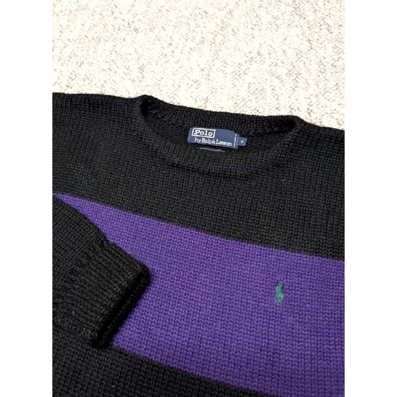 Polo Ralph Lauren VINTAGE Polo Ralph Lauren Sweater Shirt Mens S Cashmere Wool Knit Striped Crew Neck Black Green 1990s Size US S / EU 44-46 / 1 - 4 Thumbnail