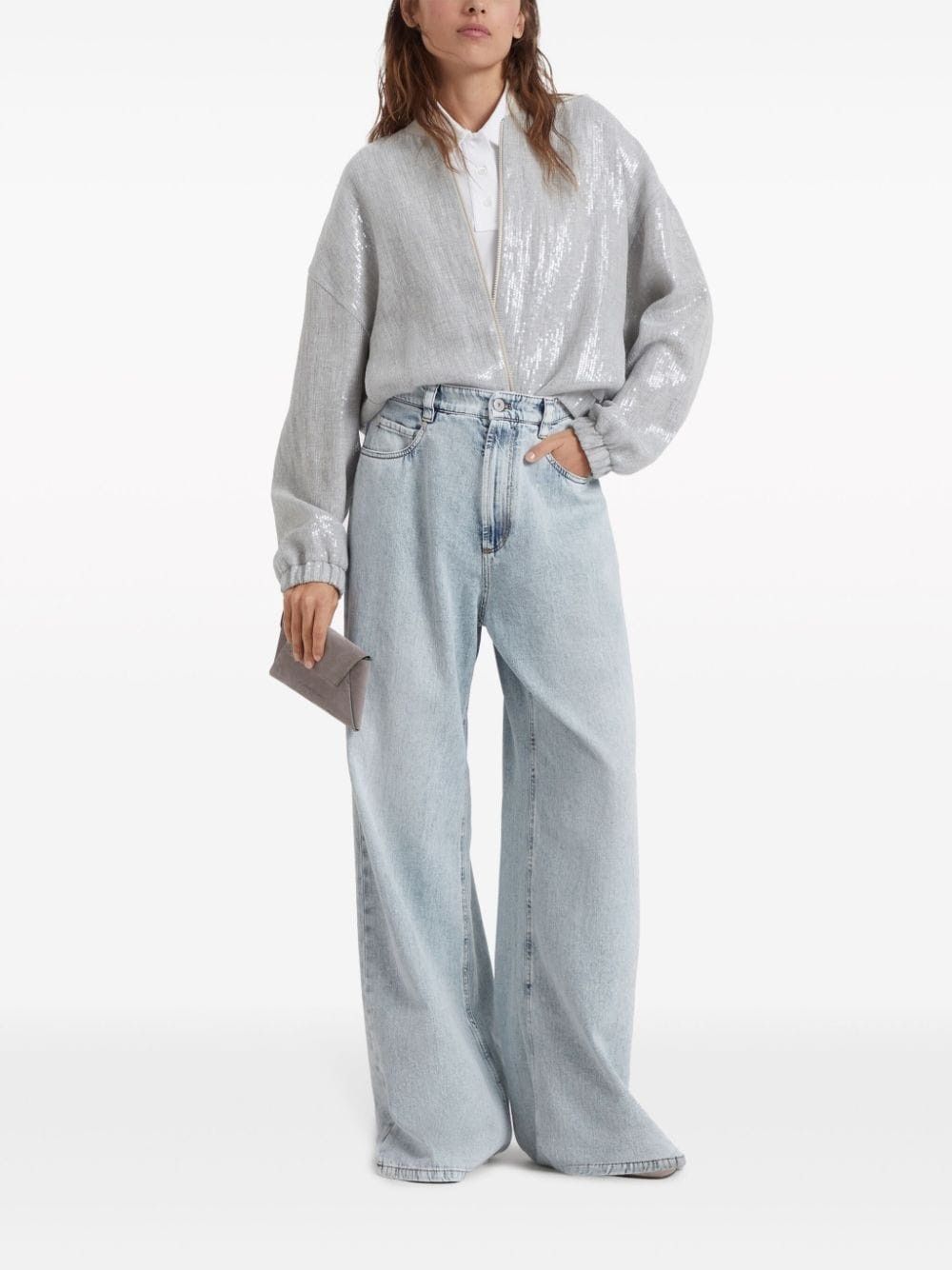 Brunello Cucinelli o1la1rc1a0425 Cardigan Sweatshirt in Silver Size L / US 10 / IT 46 - 5 Thumbnail