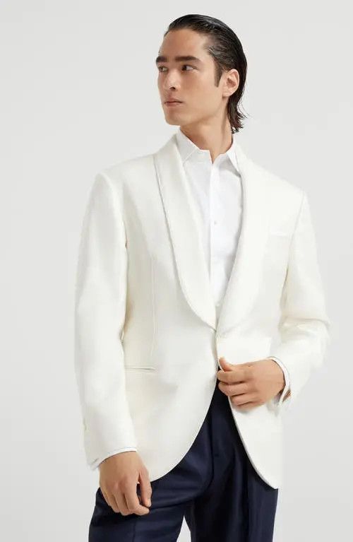 Brunello Cucinelli o1la1rc1a0326 Tuxedo Jacket in White Size US L / EU 52-54 / 3 - 2 Thumbnail