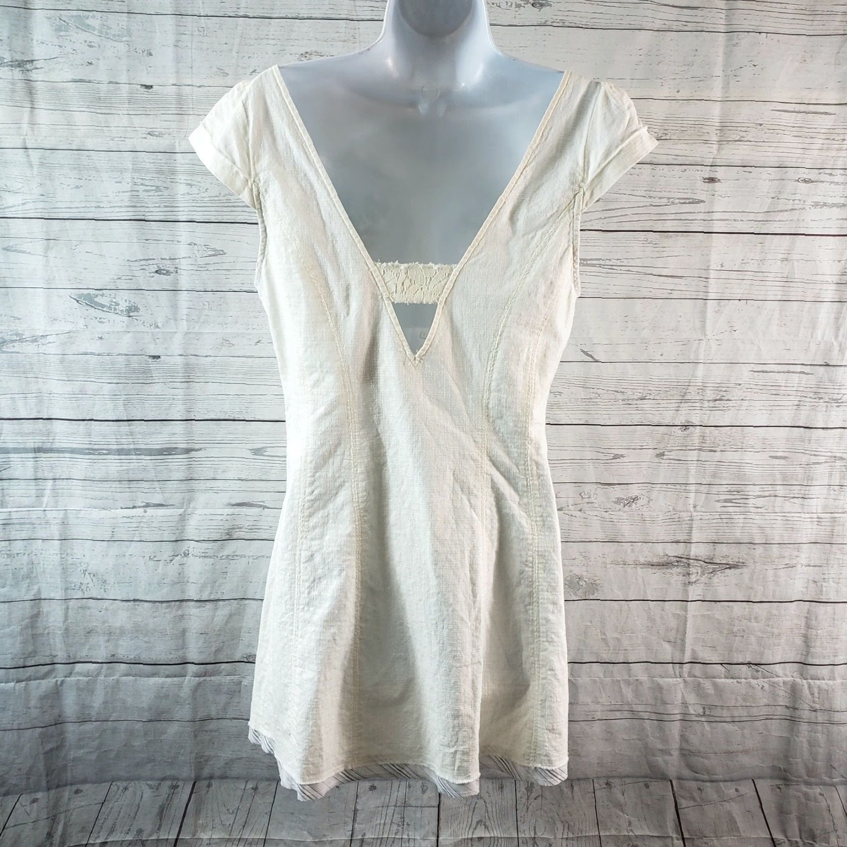 Free People Free People Womens Mini Dress Sz 10 Ivory Lace Cap Sleeve Cotton Side Zip Short Solid Size L / US 10 / IT 46 - 4 Thumbnail