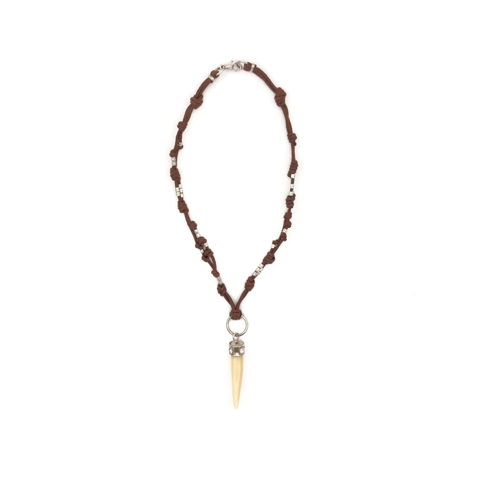 image of Dolce Gabbana Leather .925 Hound Tooth Necklace in Brown, Women's