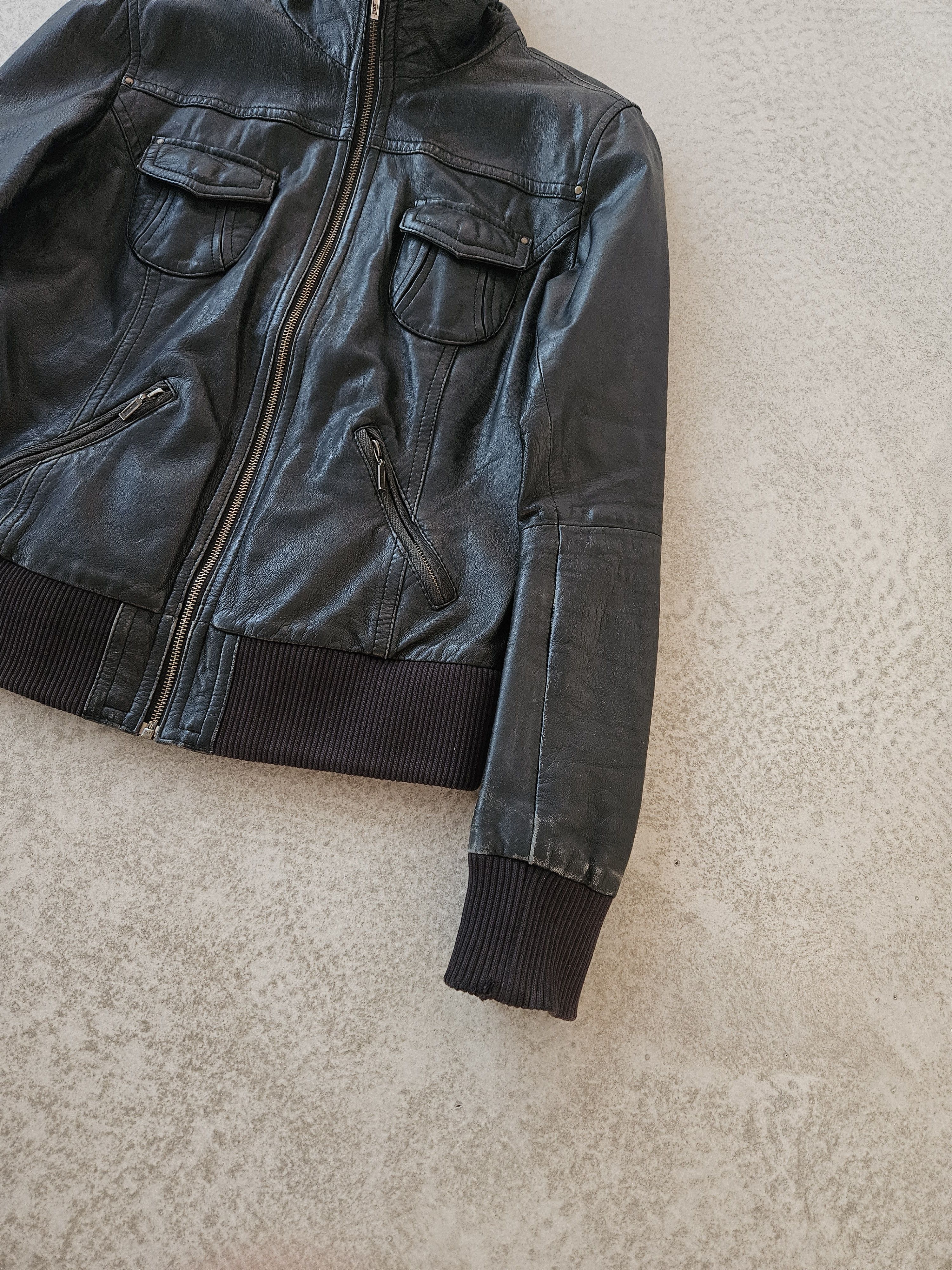 Vintage archive y2k multipocket cropped leather jacket