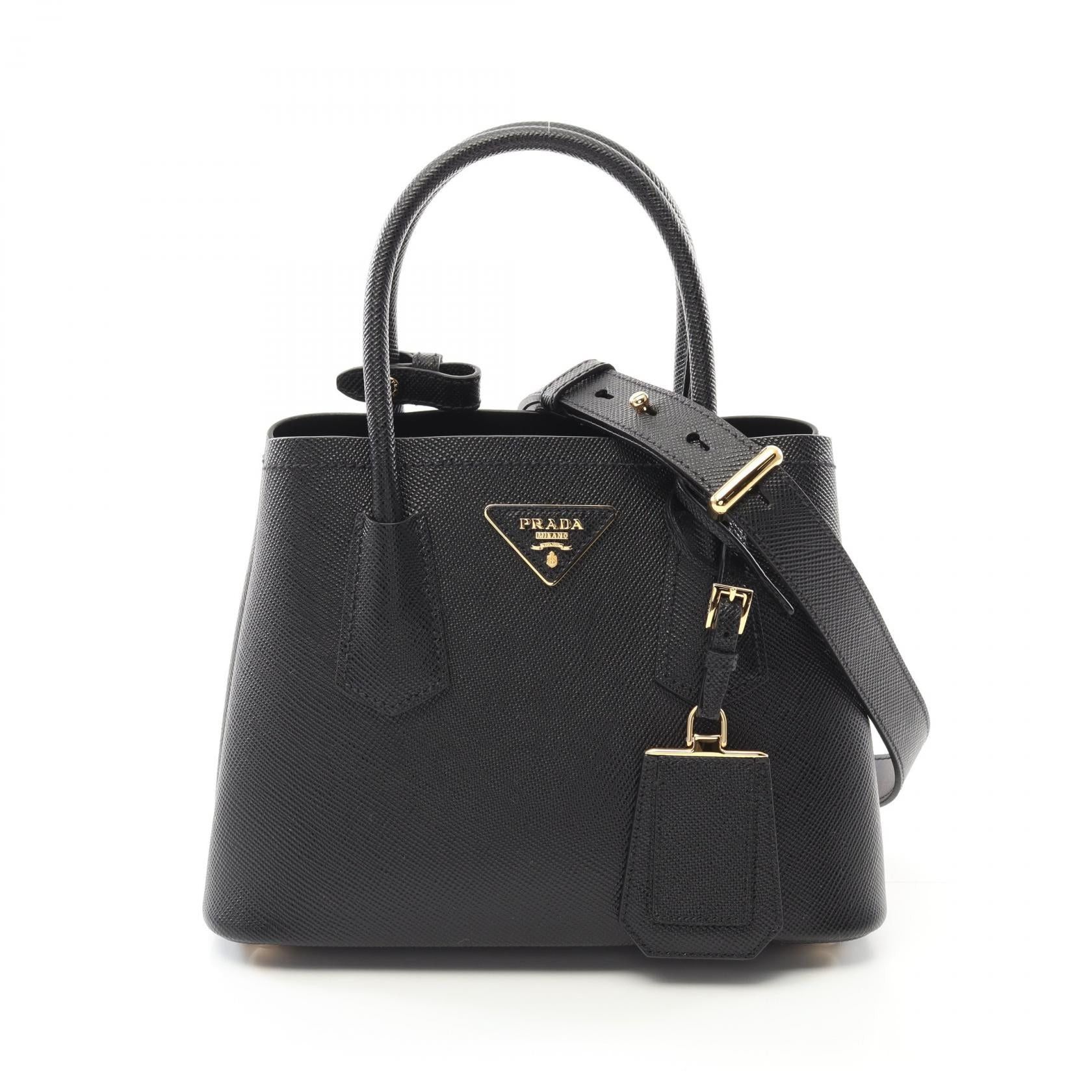 Prada Prada Saffiano Cuir Handbag Leather Black Size ONE SIZE - 1 Thumbnail
