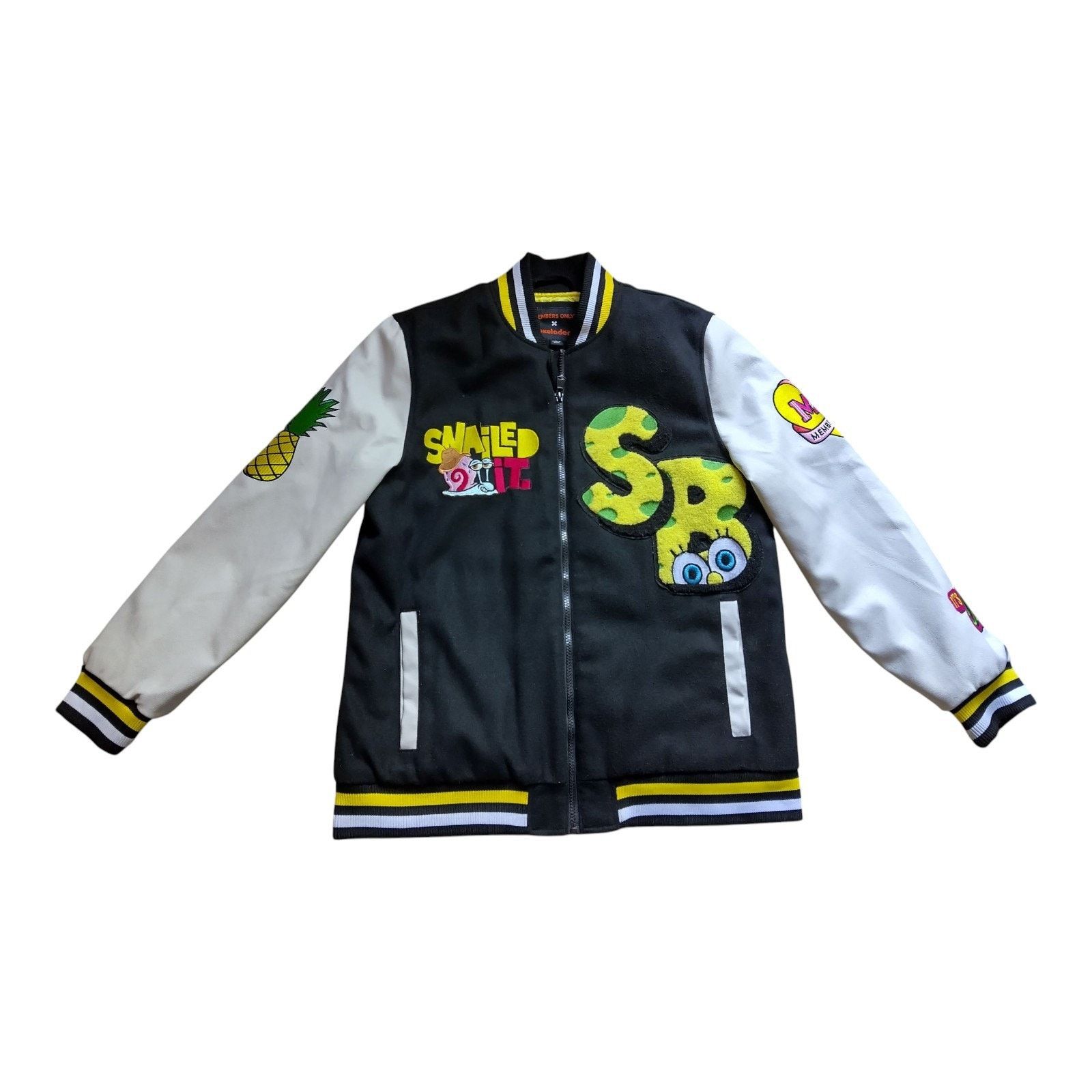 Members Only Women's SpongeBob Varsity Jacket, Size Large, Black/Yellow Size L / US 10 / IT 46 - 1 Thumbnail