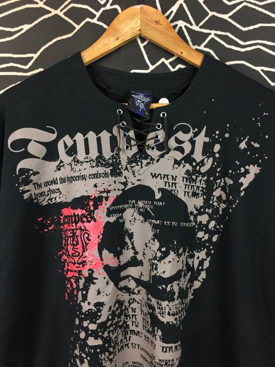 Japanese Brand Tempest Japan Skull Cyber Grunge Lace-Up Graphic Tee Size US XXL / EU 58 / 5 - 3 Thumbnail