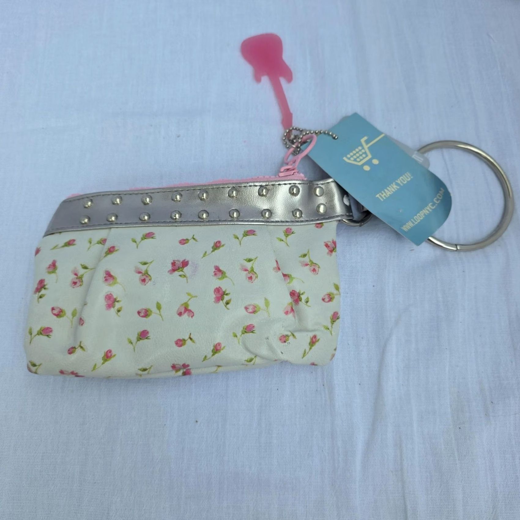 Vintage Y2kTransversion Wallet Wristlet Womens White Floral Rose Studded Key Ring Size ONE SIZE - 2 Thumbnail