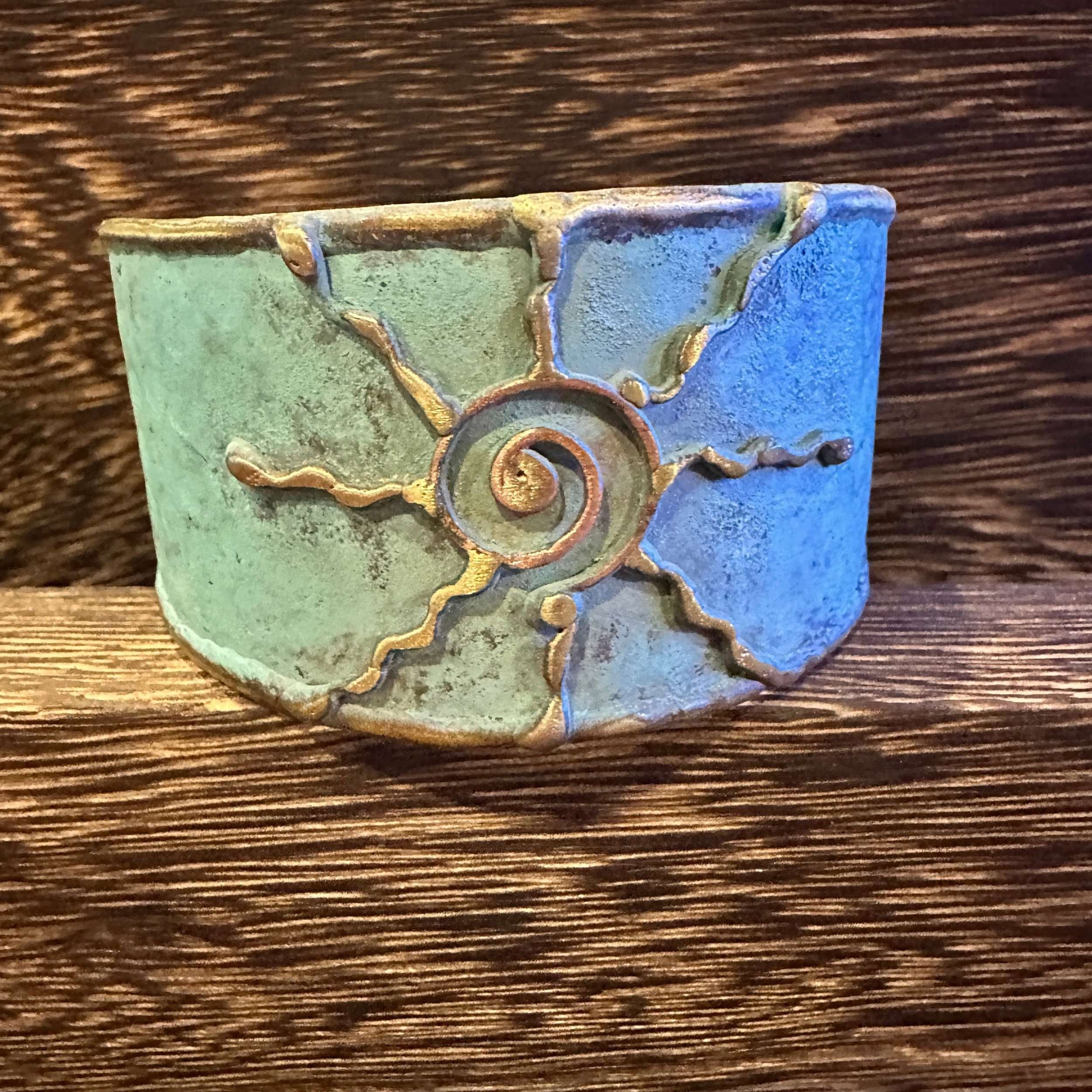 Other Artisan Aqua Patina Brass Cuff Bracelet, 2in Wide, Adjustabl Size ONE SIZE - 6 Thumbnail